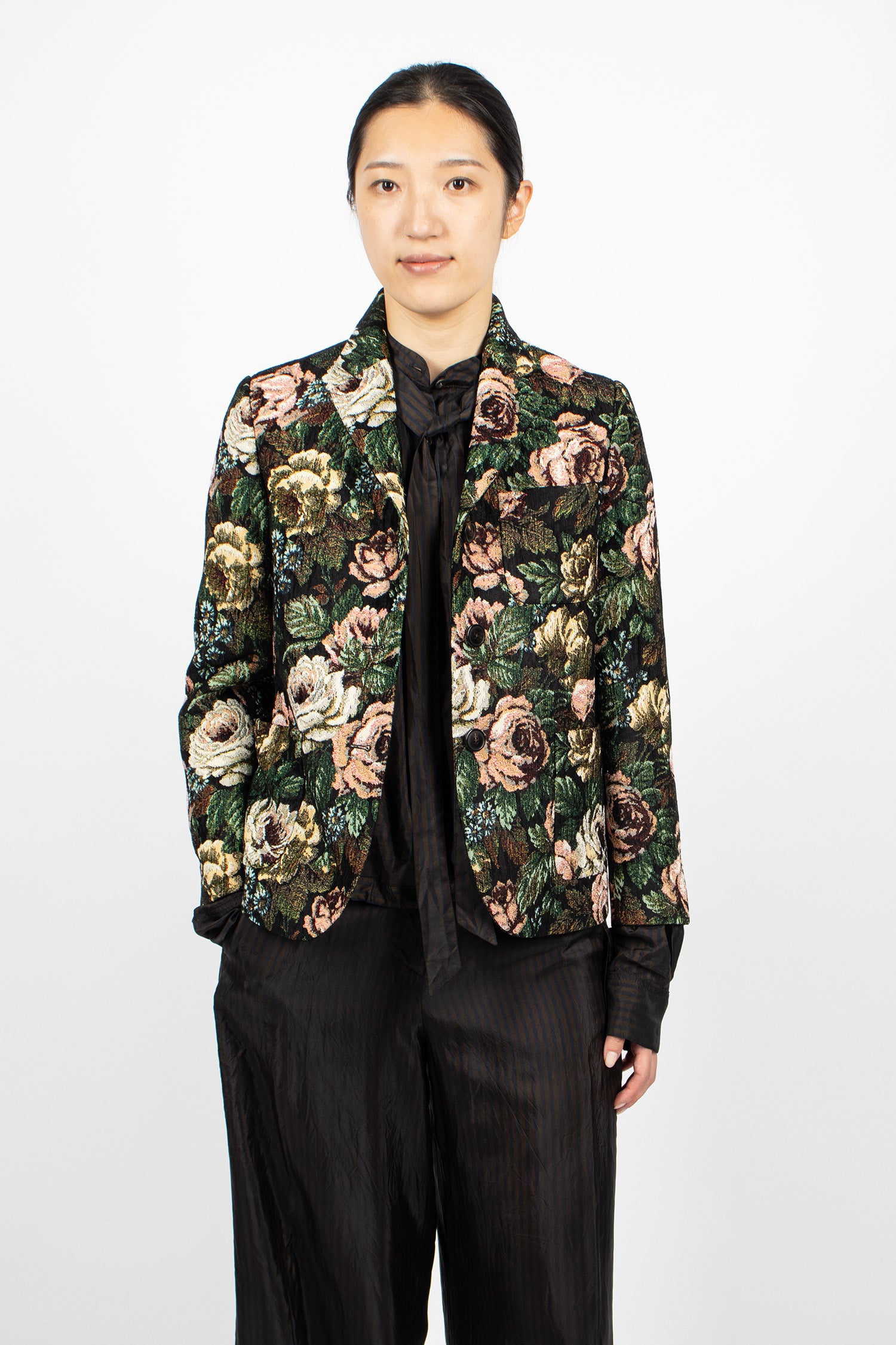 Floral Jacquard Blazer Black