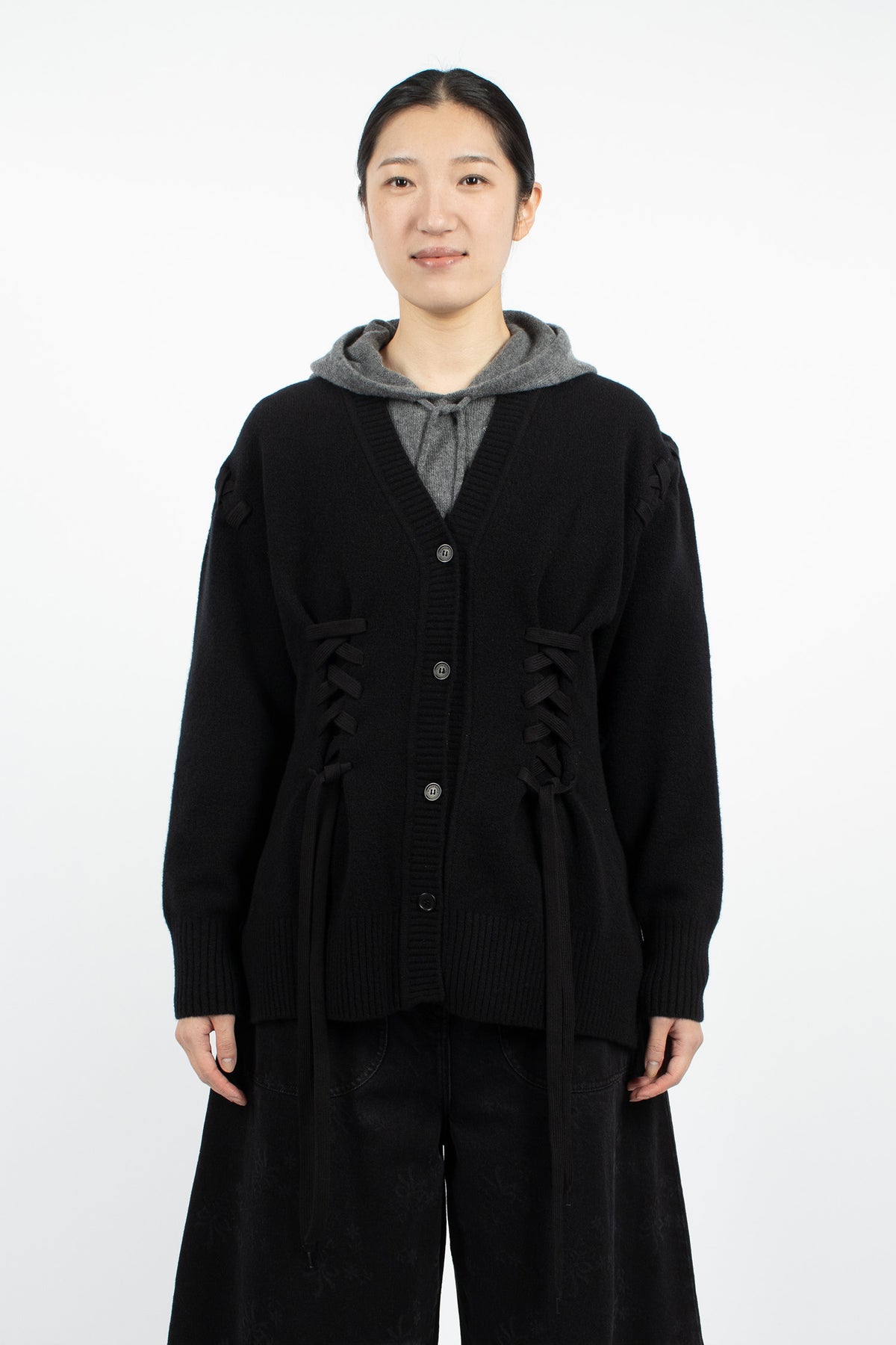 Merino Sculpted Corset Cardigan Black/Black