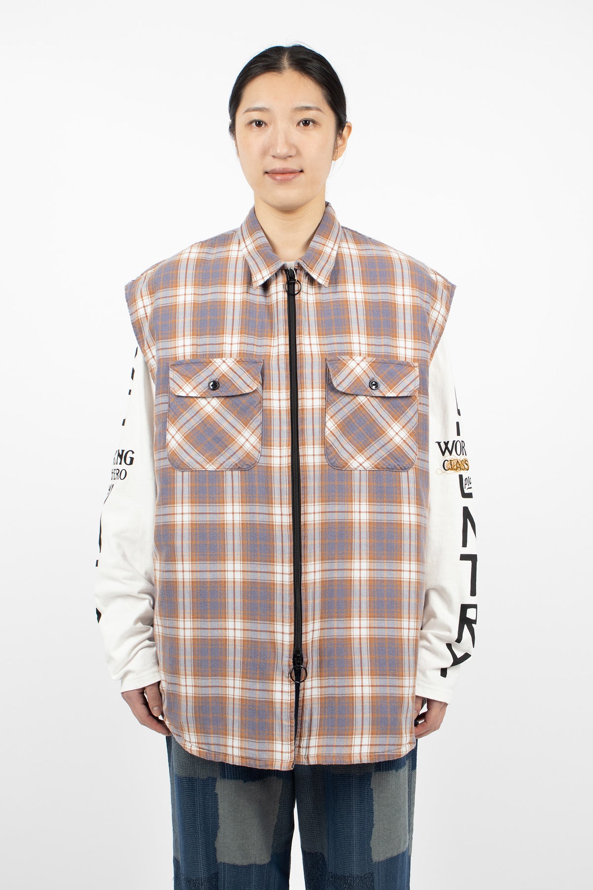 Flannel Check x Quilting Vest Navy
