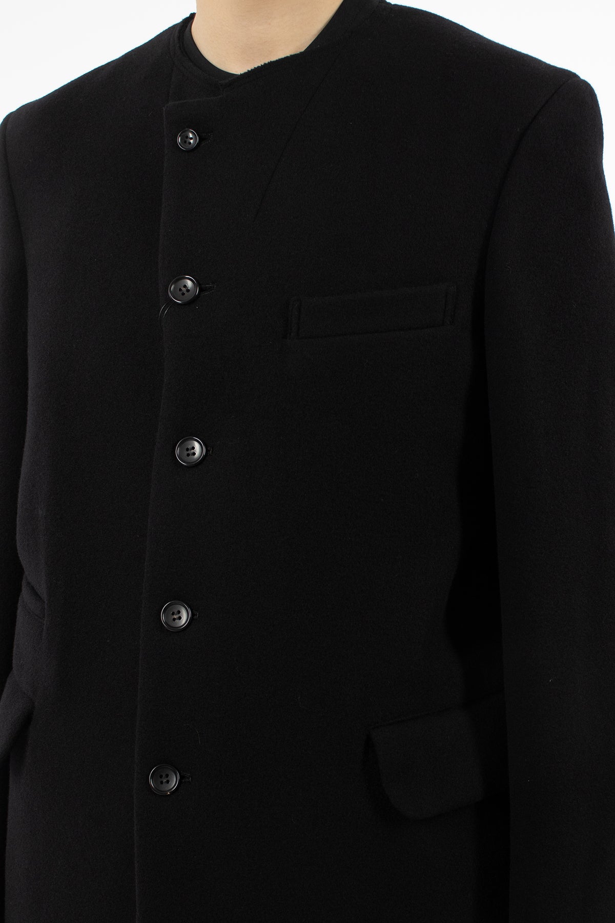 Collarless Overcoat Black