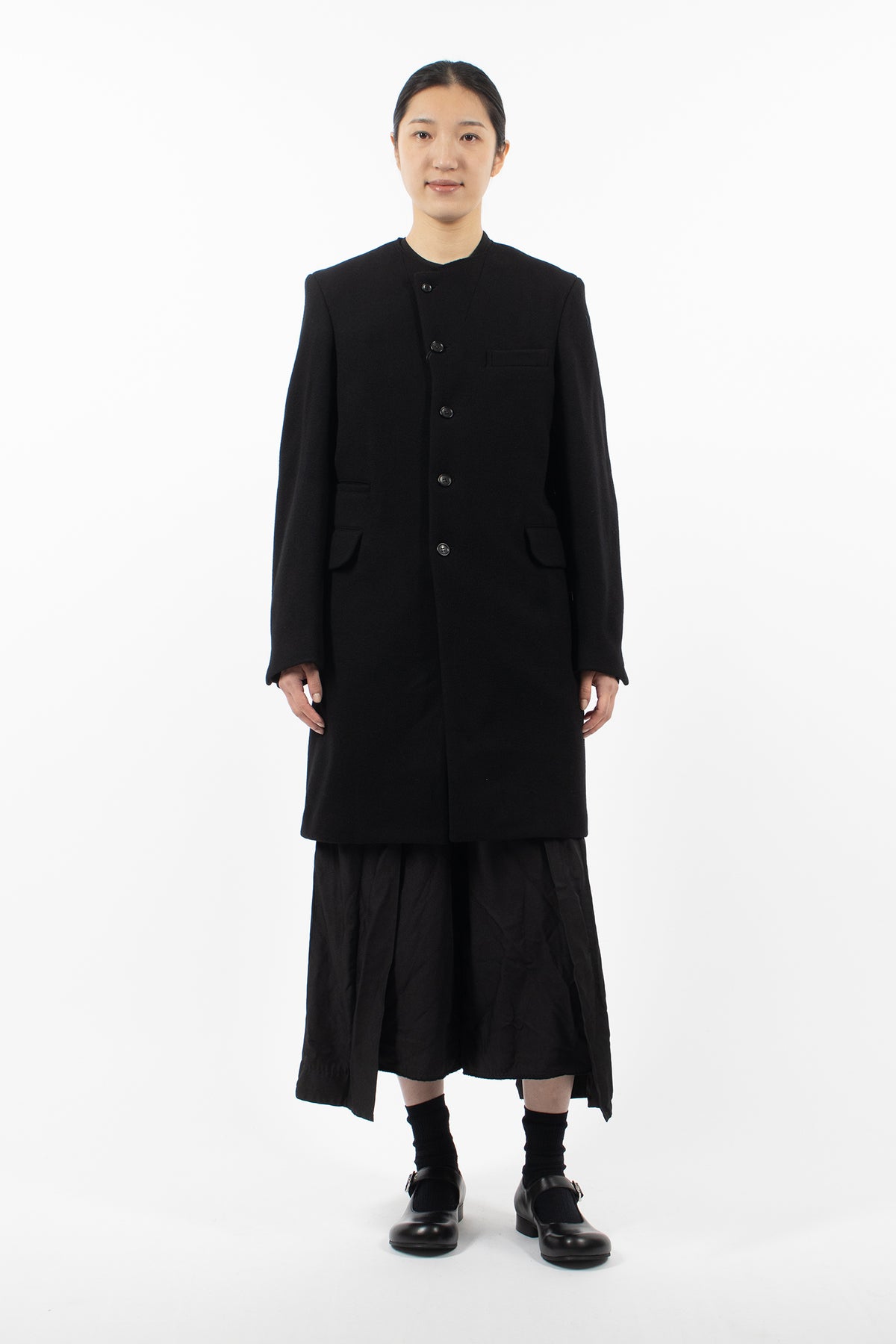 Collarless Overcoat Black