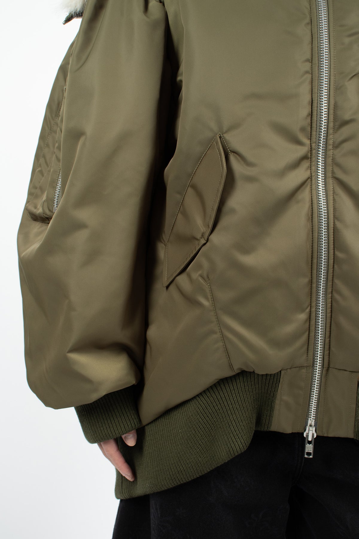 Oversized Split Faux Fur Hood Bomber Jacket Khaki/Blonde