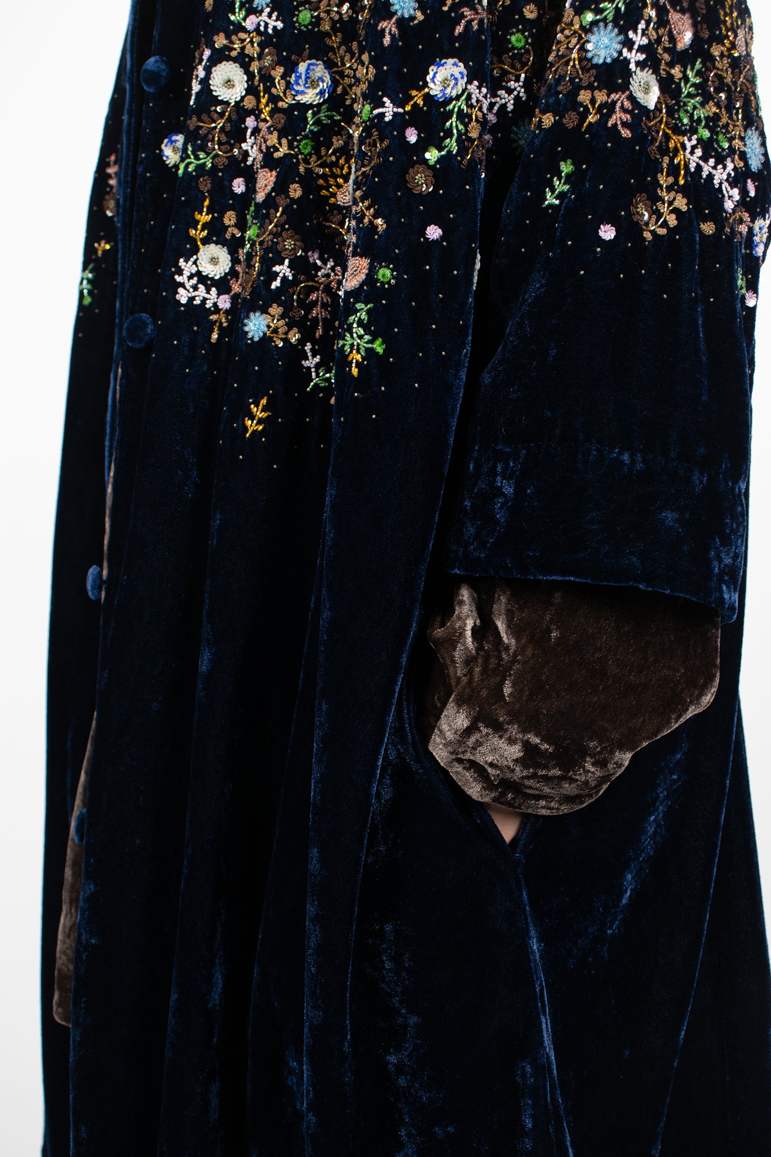 Garden Embroidery Loose Coat Tanzanite Velvet