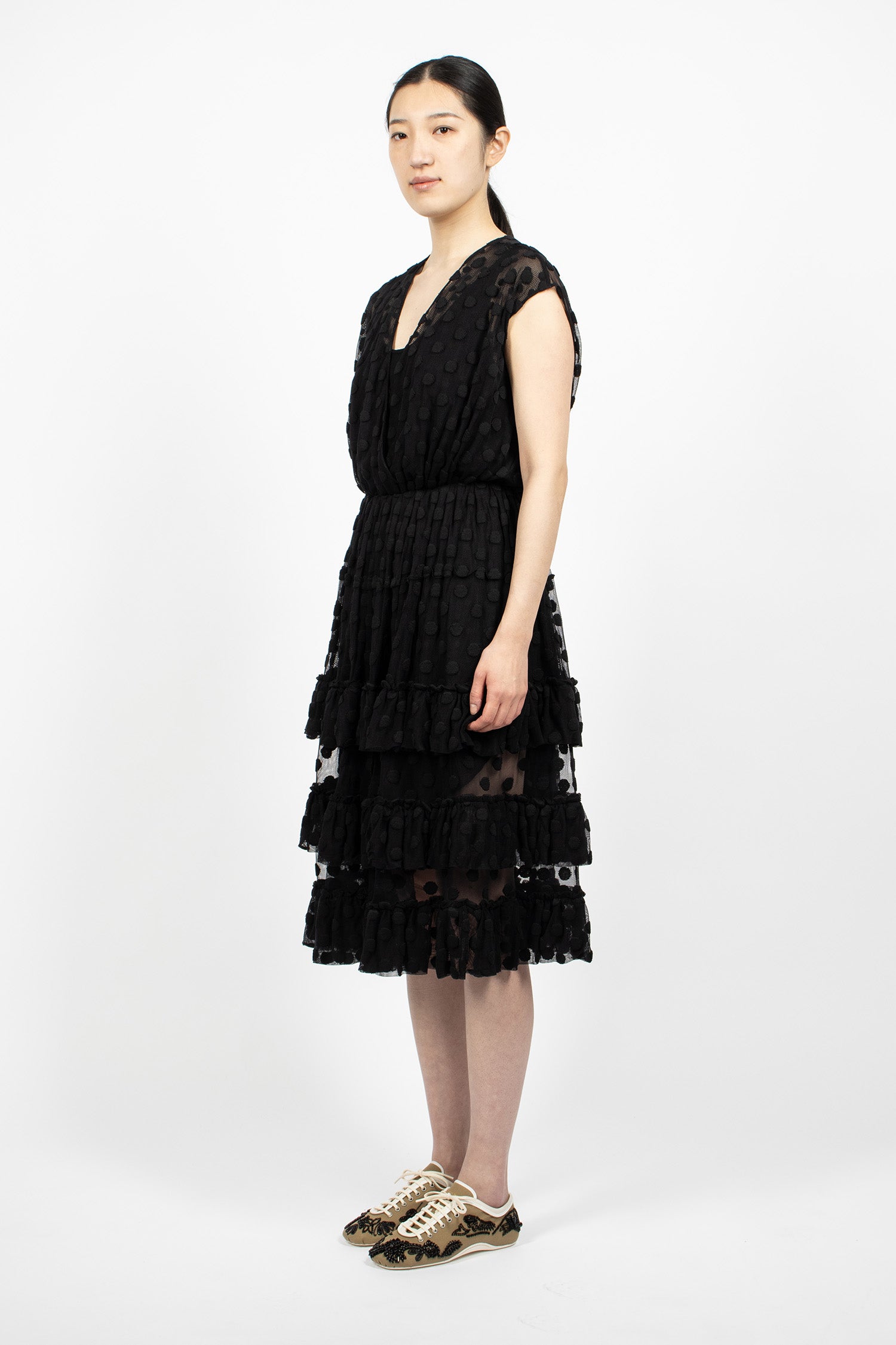 Ruffled Mesh Dress Black