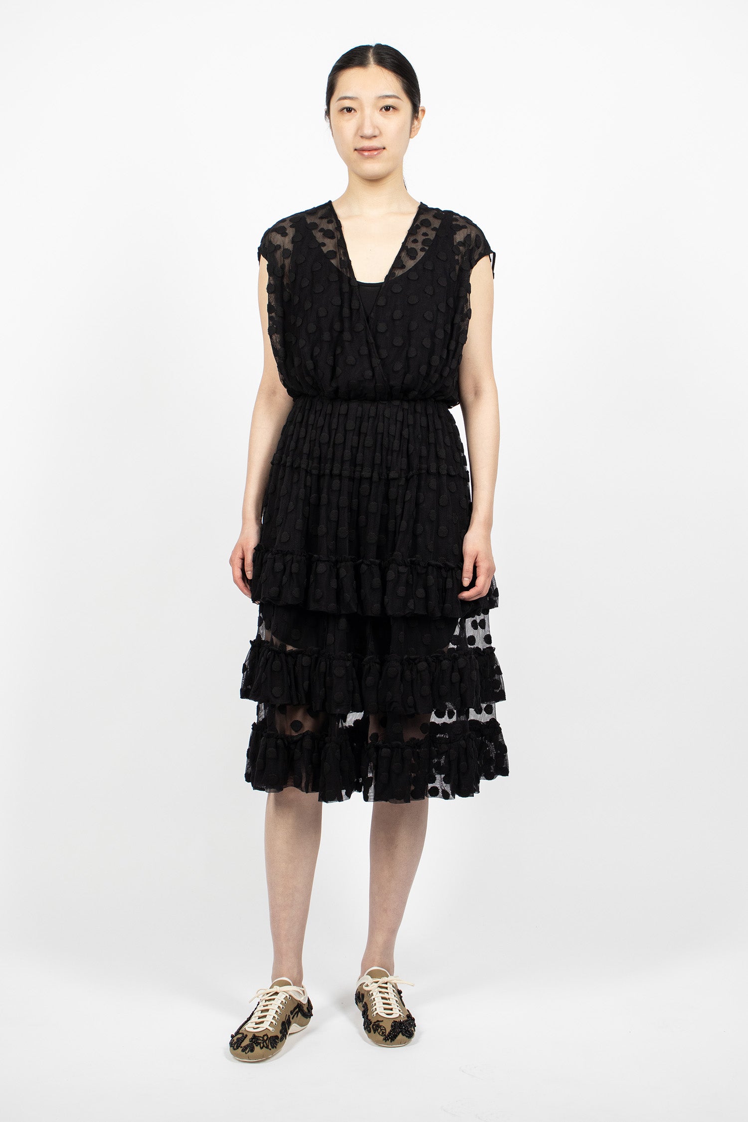 Ruffled Mesh Dress Black