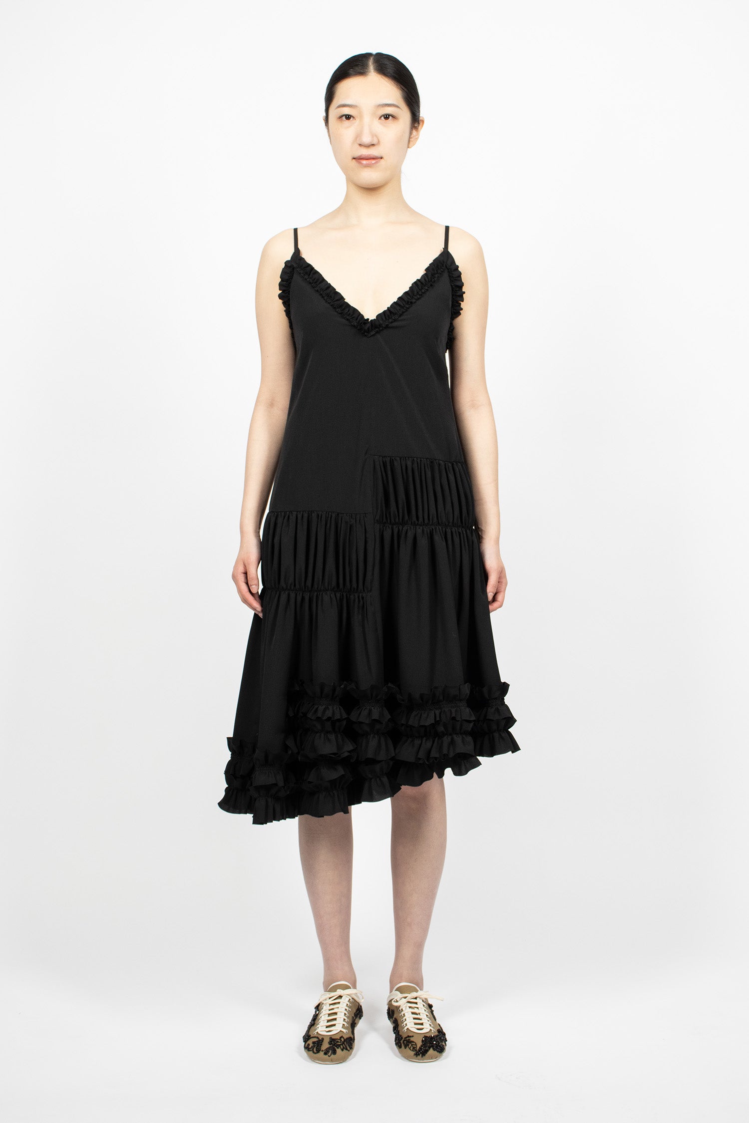 Ruffled Slip Dress Black