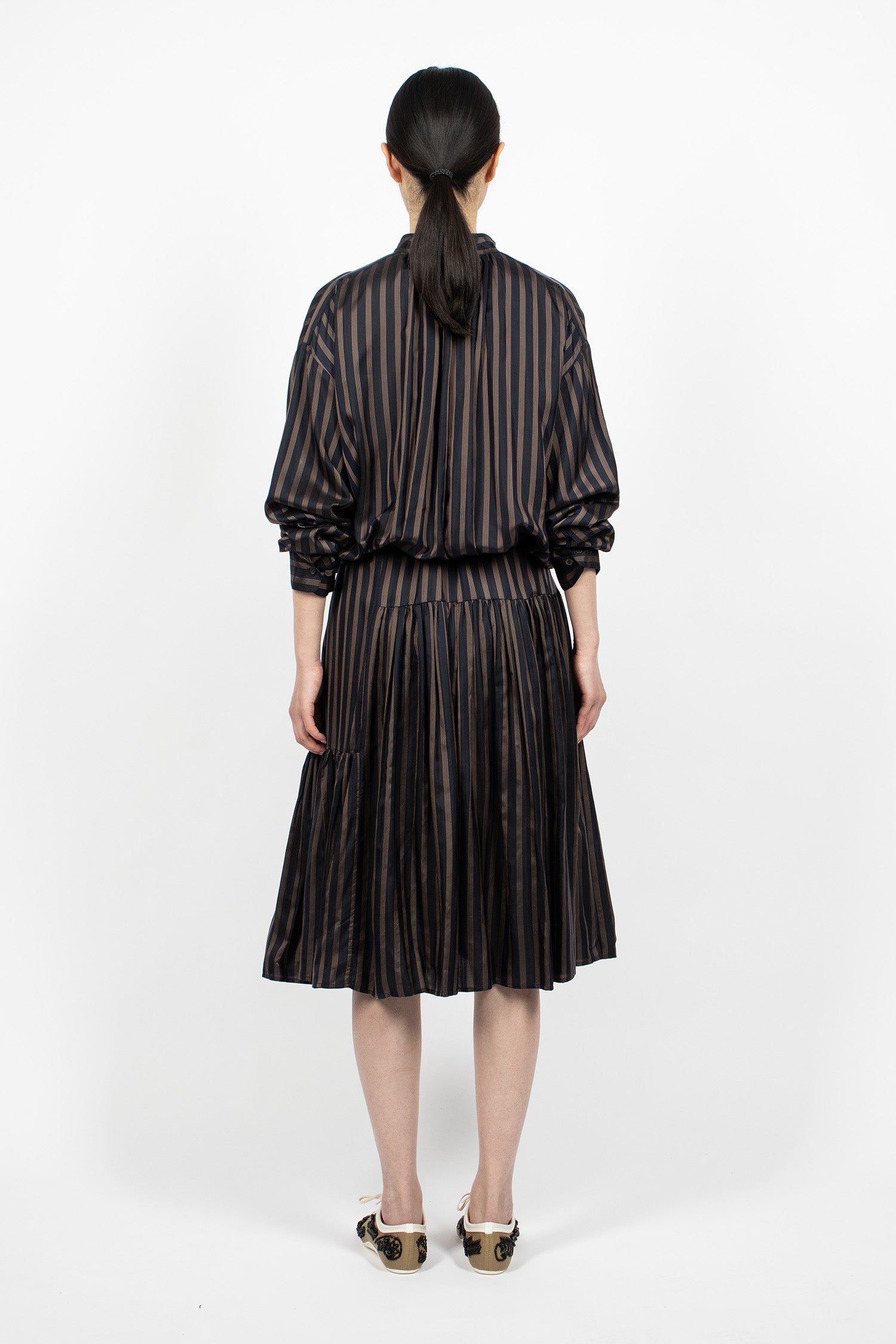Striped Drawstring Dress Navy