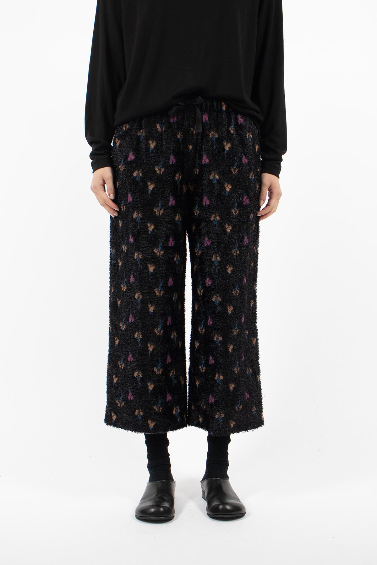 Pyjama Pants Black/Flower Jacquard