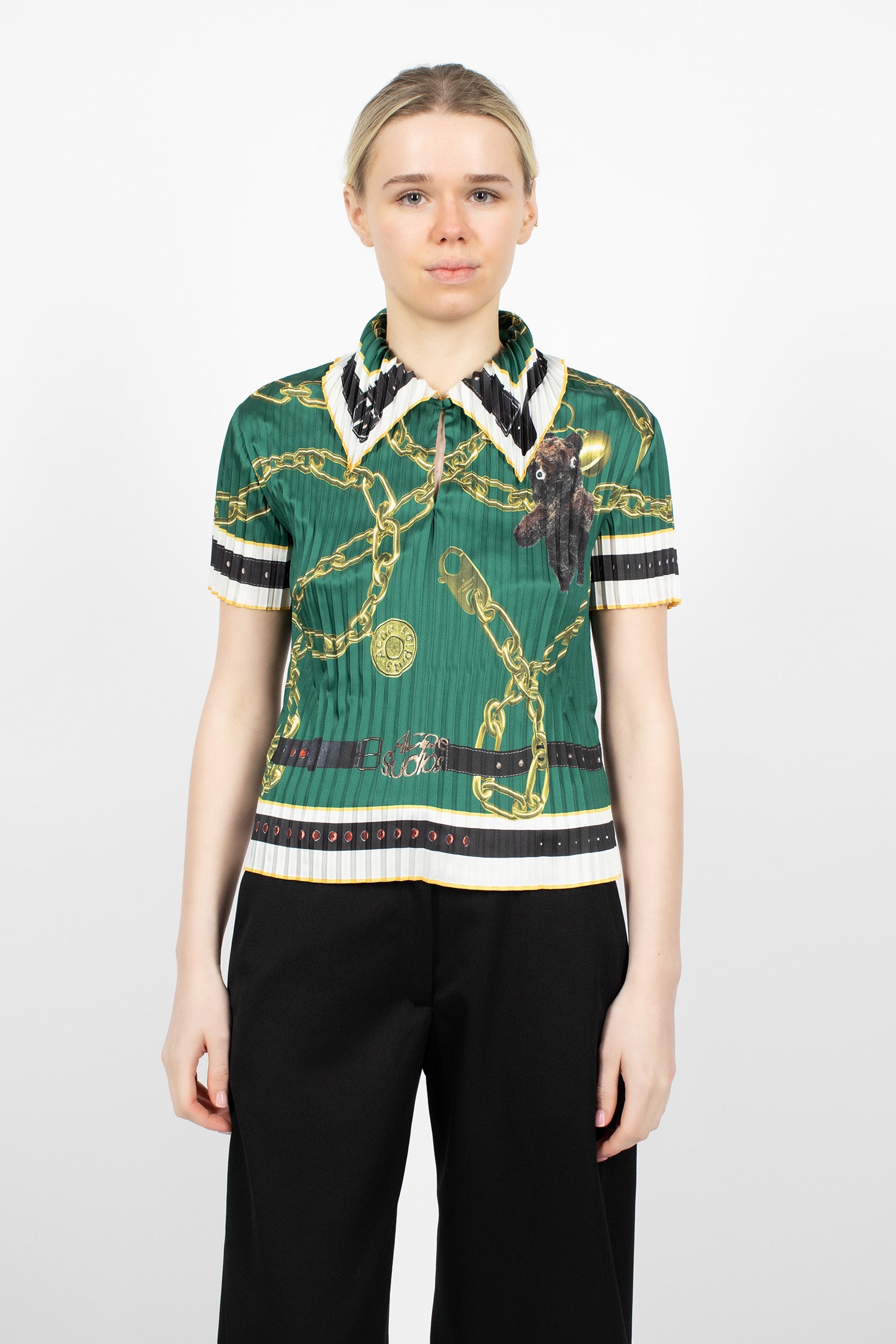Pleated Printed Blouse Green