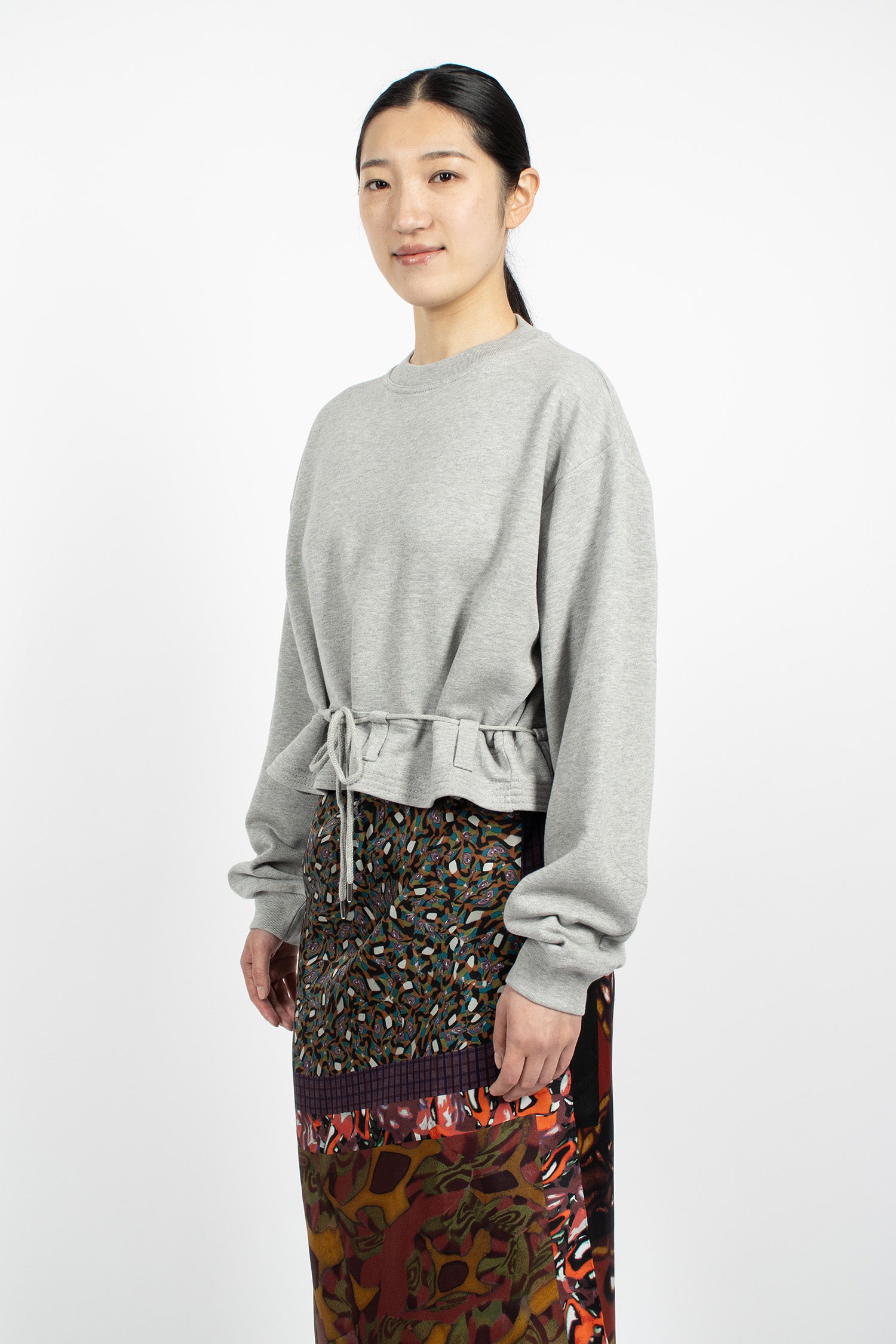 Boxy Drawstring Sweatshirt Grey Melange