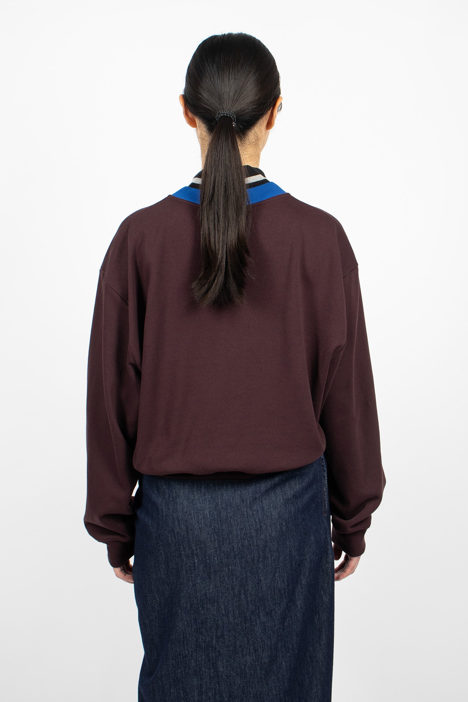 Contrast V-Neck Sweatshirt Burgundy