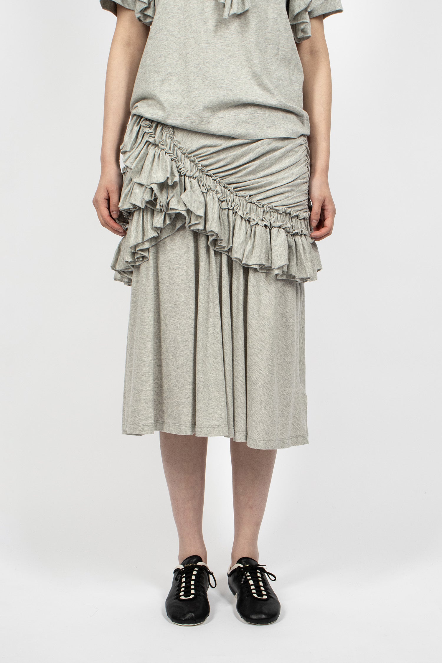 Ruffled Jersey Skirt Grey Melange