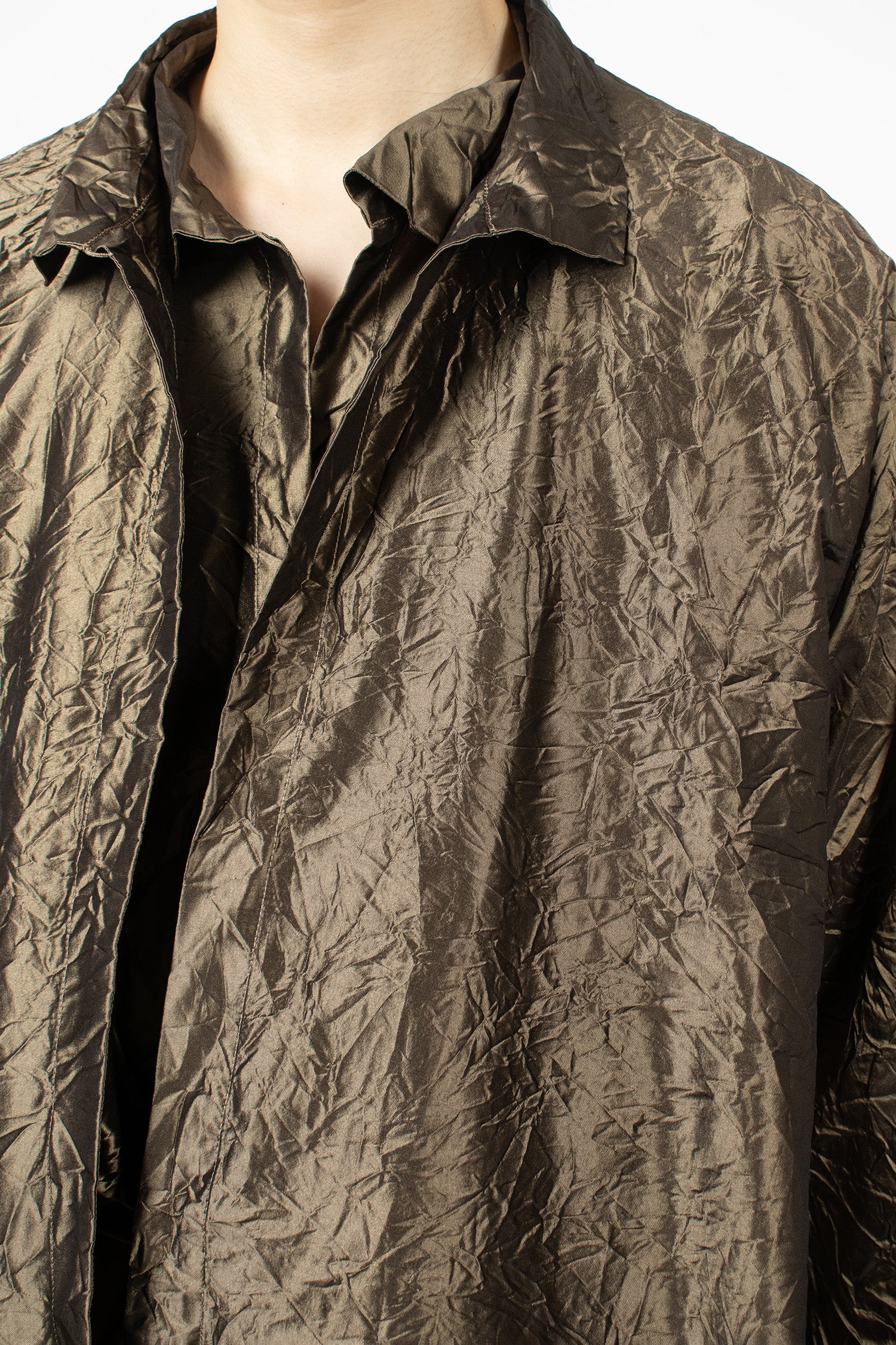 Notched Collar Taffeta Silk Jacket Bronze