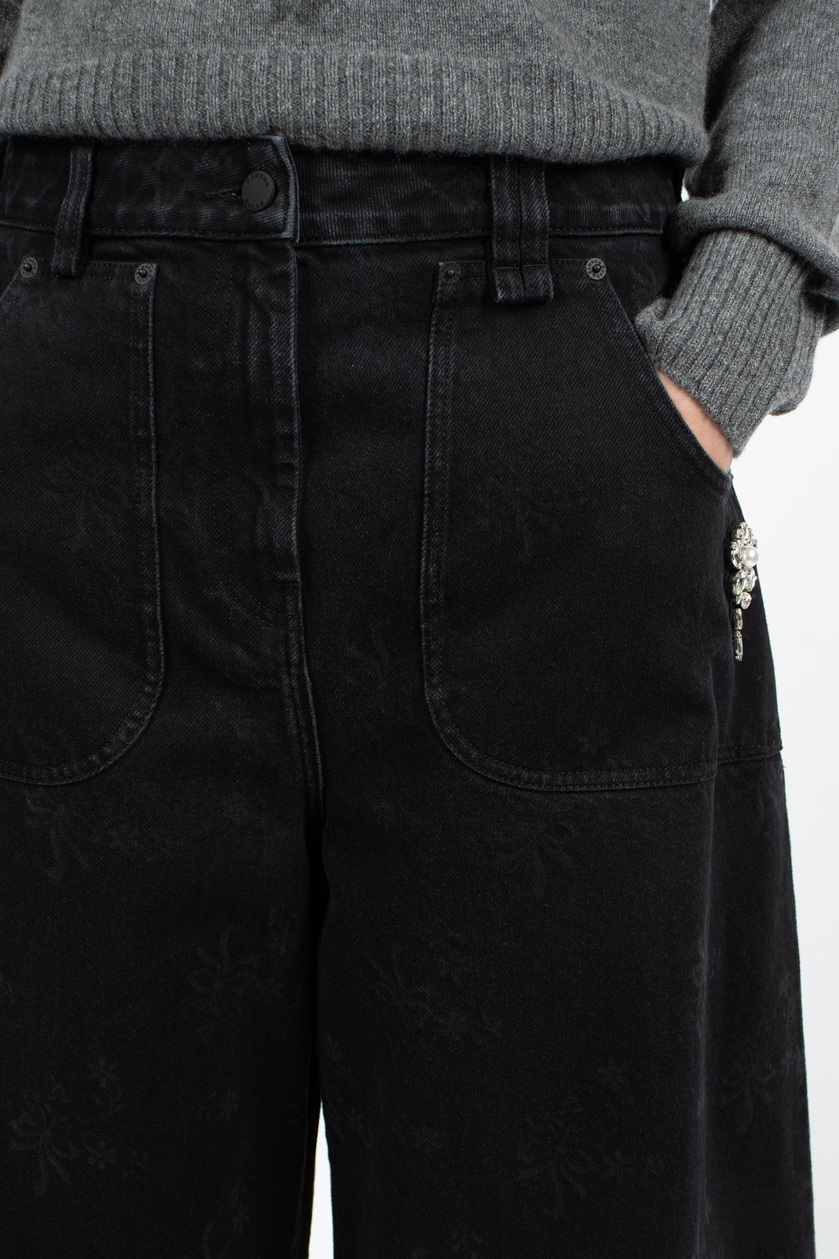Cropped Wide Leg Curve Jeans Black/Pearl/Clear