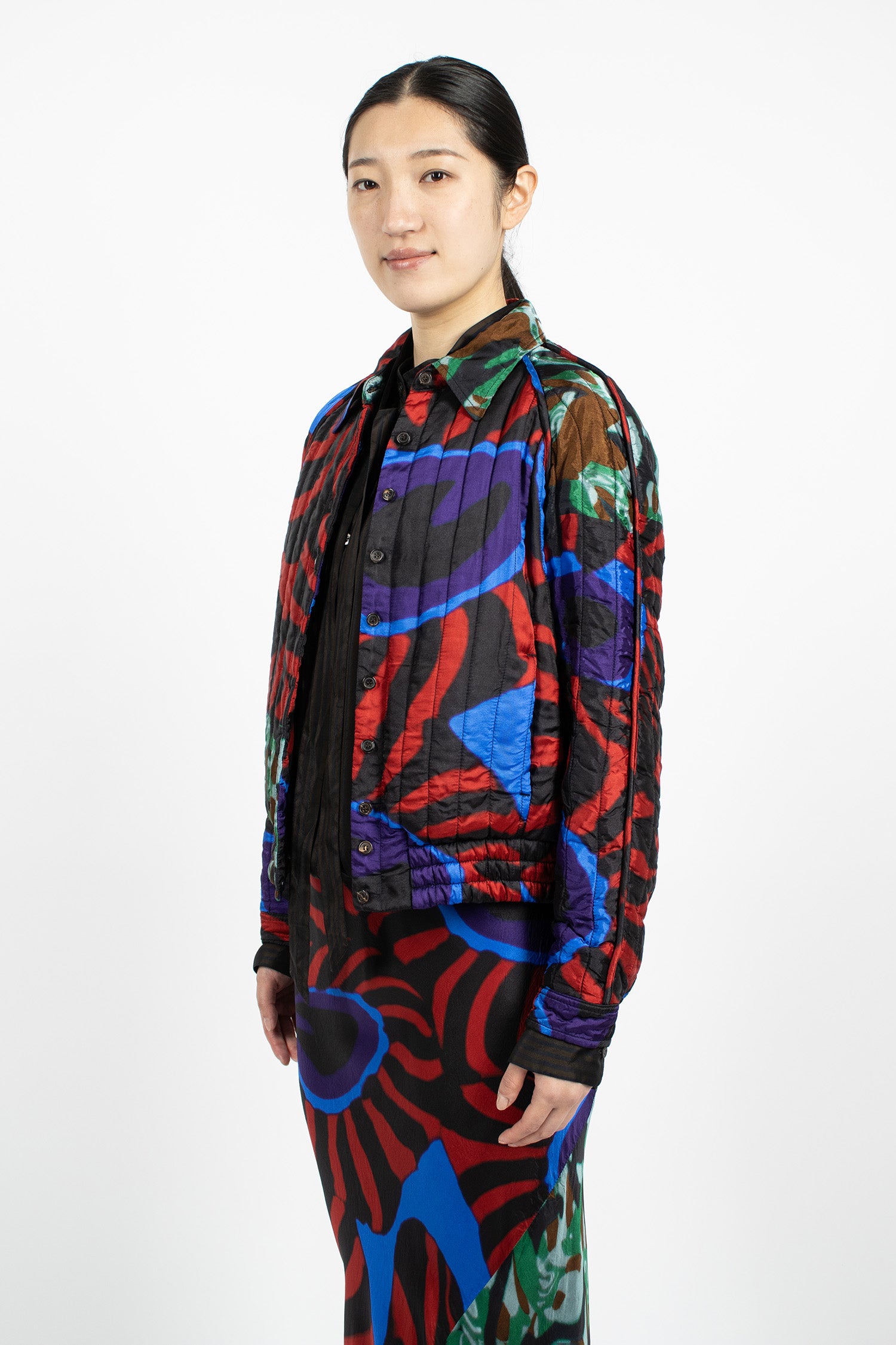 Quilted Button-Up Blouson Red