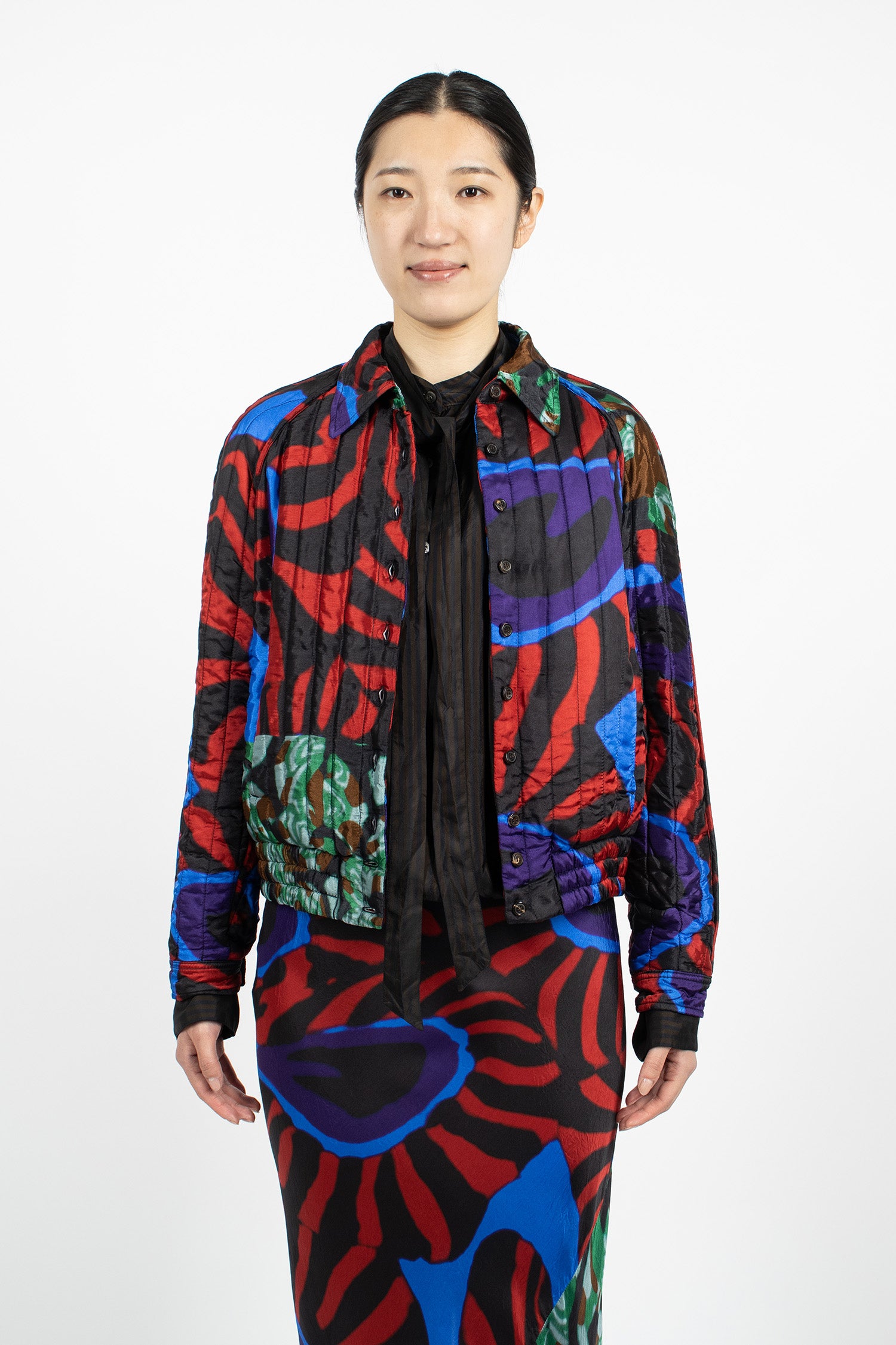 Quilted Button-Up Blouson Red