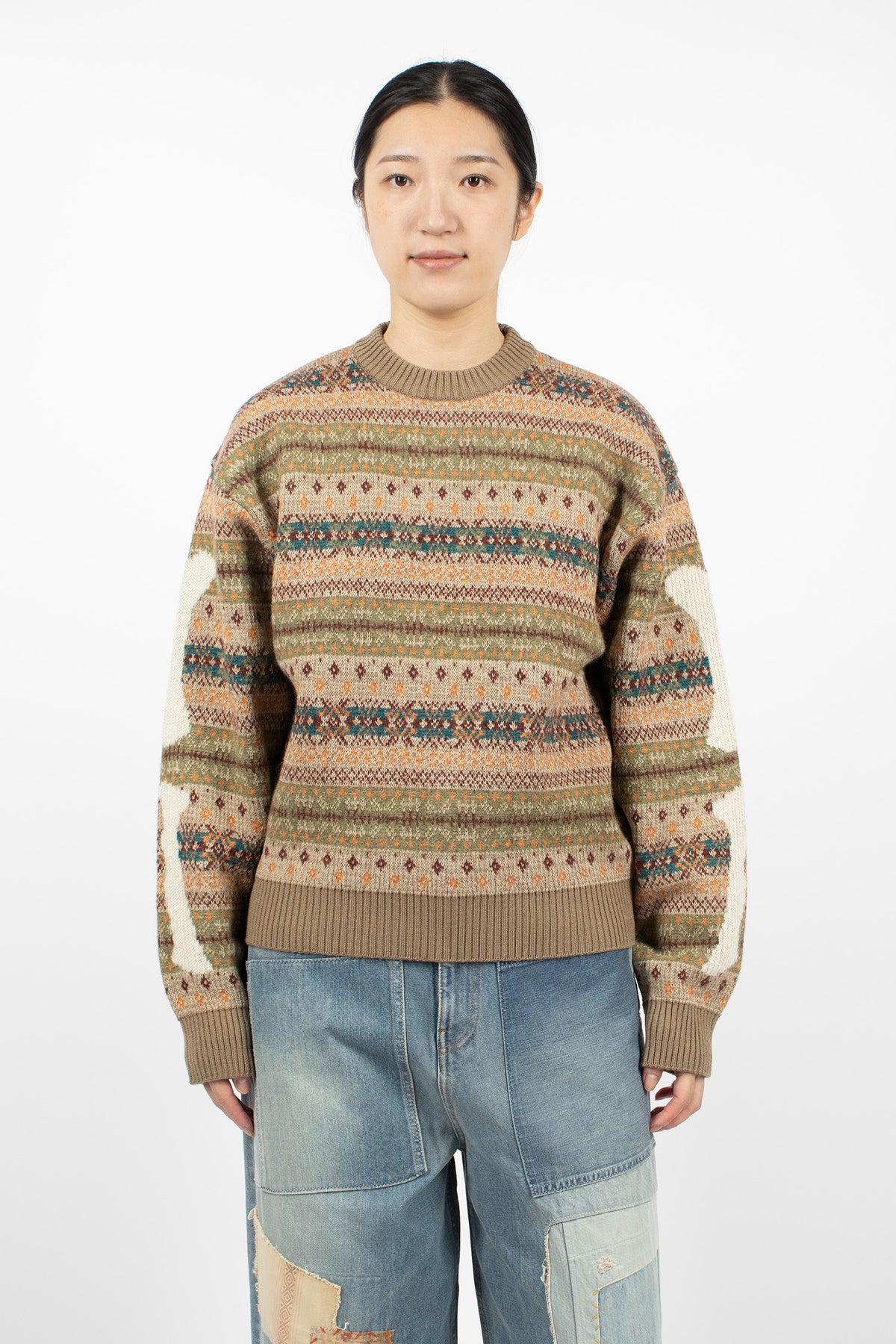 7G Wool Fair Isle Bone Sweater Orange
