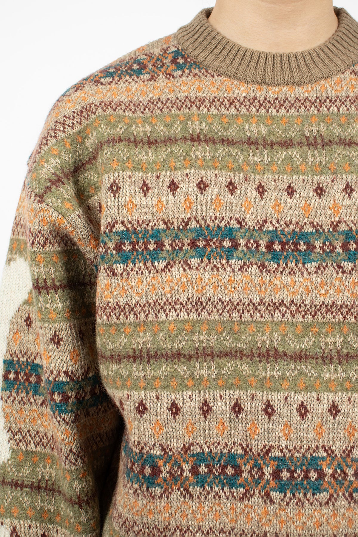 7G Wool Fair Isle Bone Sweater Orange