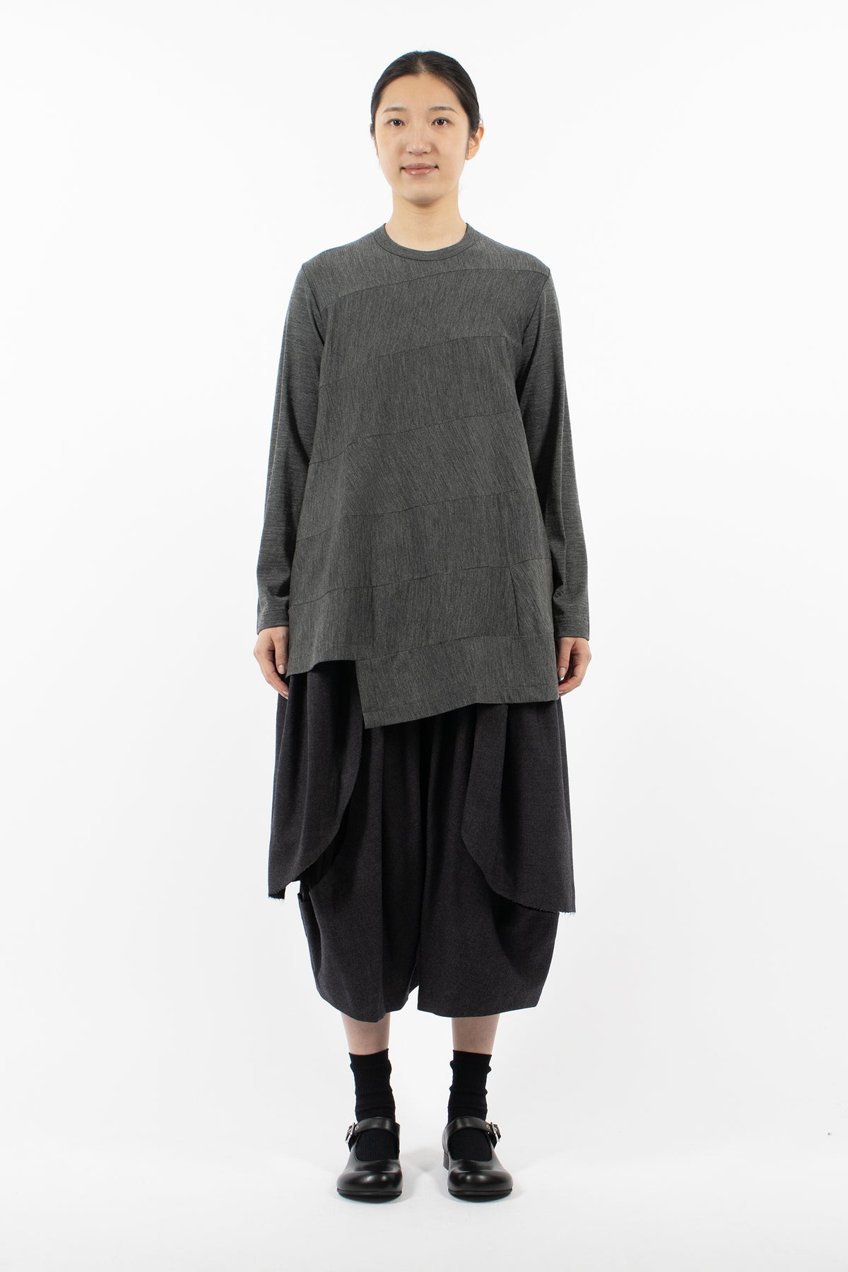 Diagonal Seam L/S Wool T-Shirt Medium Grey
