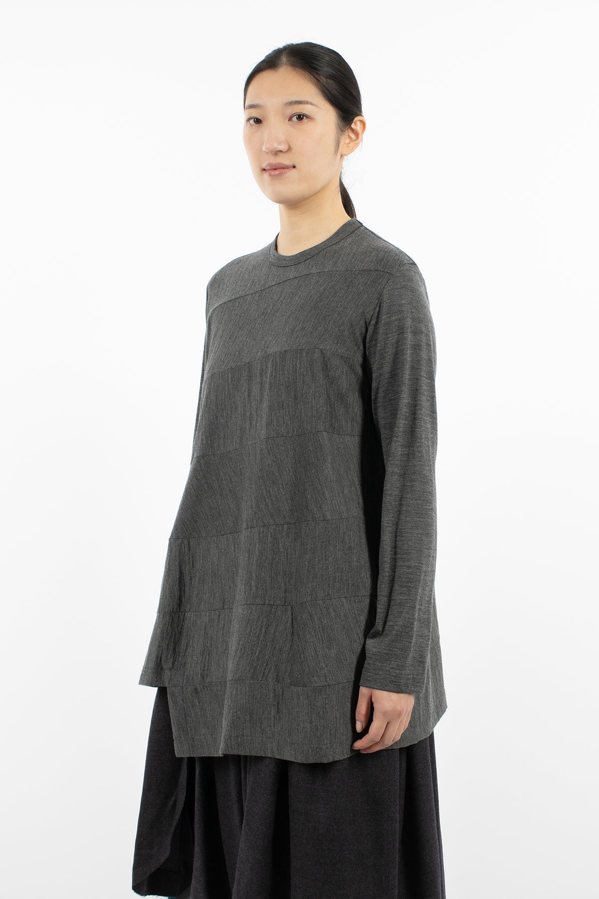 Diagonal Seam L/S Wool T-Shirt Medium Grey