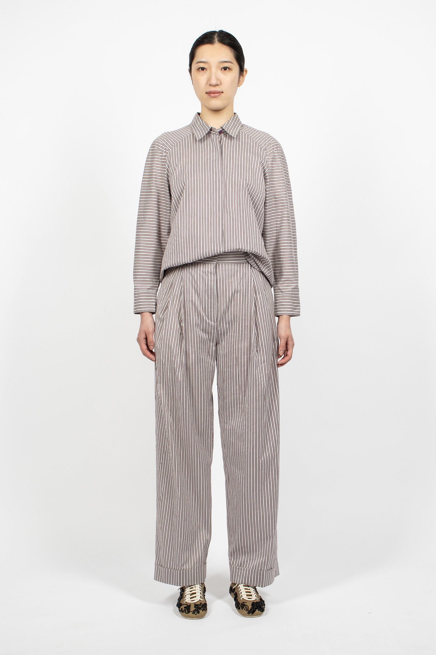 Pleated Pants Brown Stripe