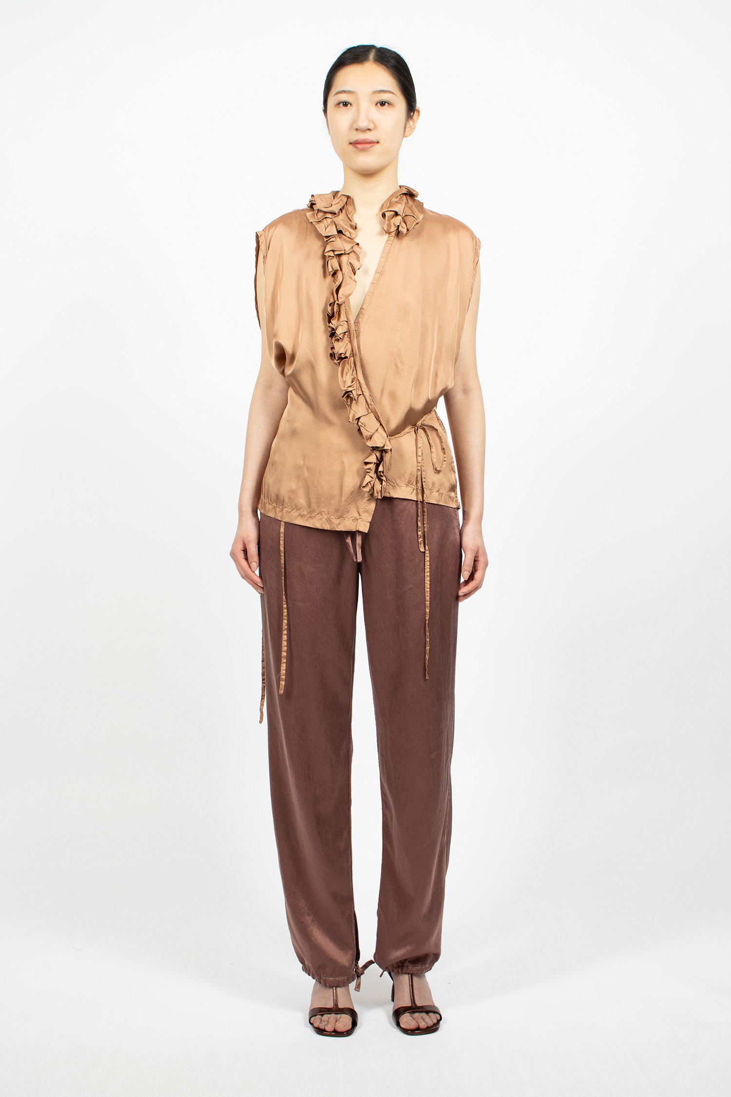 Drawstring Twill Pants Taupe