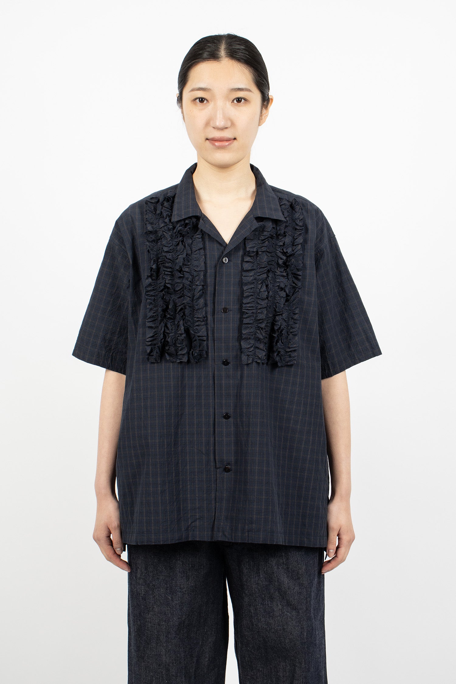 S/S Frill Shirt Navy