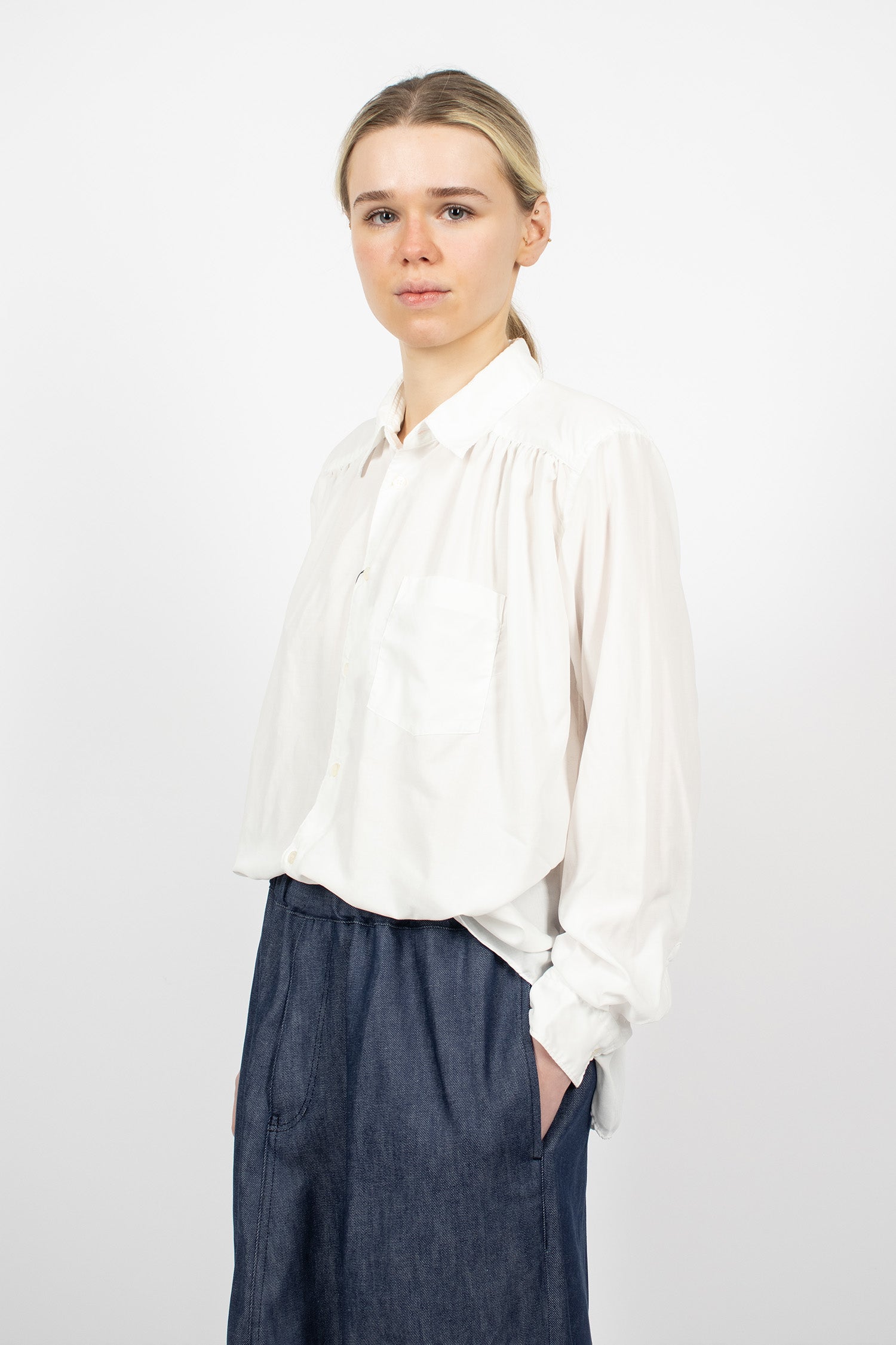 Gathered Panel Shirt White