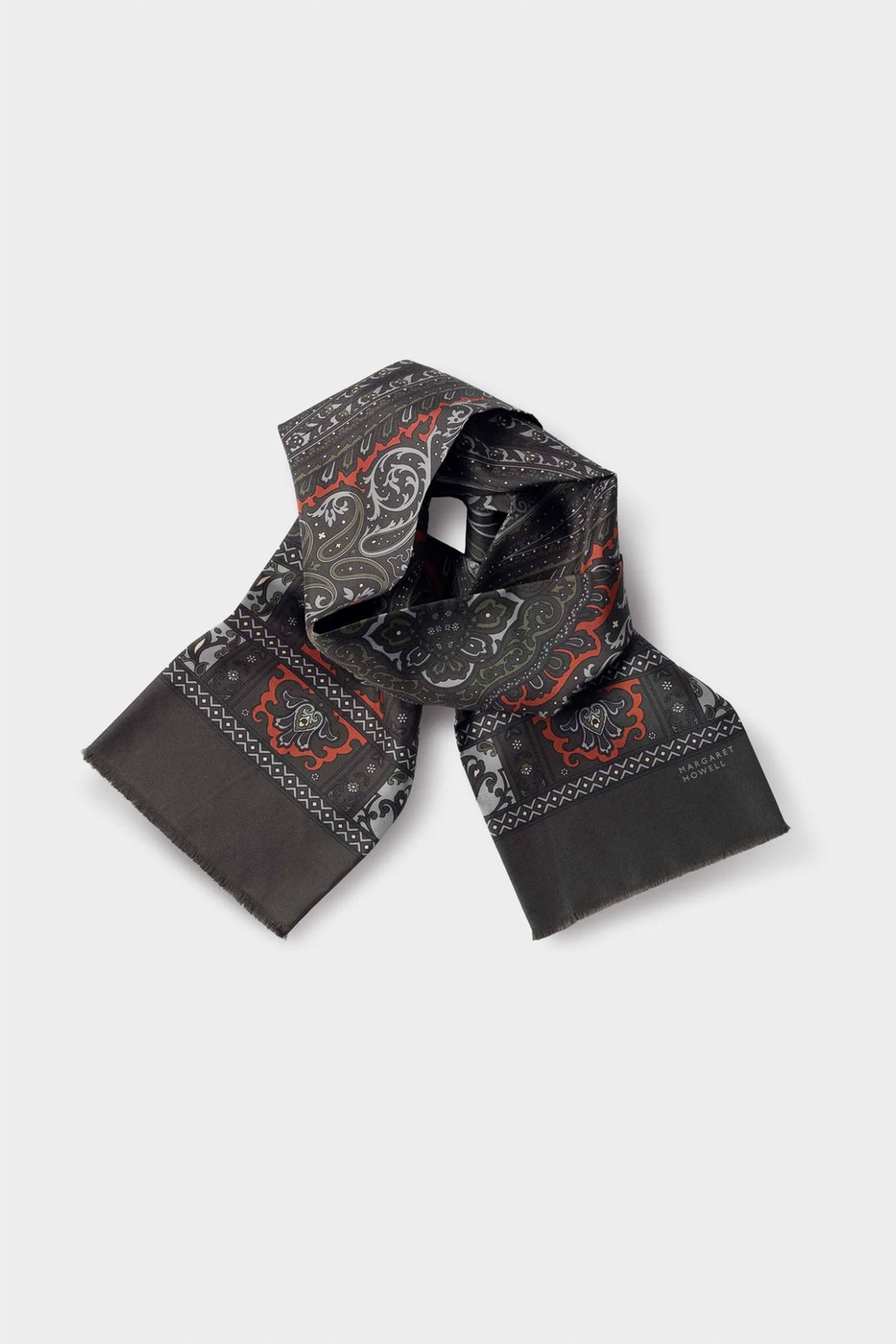 Paisley Silk Scarf Soft Blue/Burnt Orange