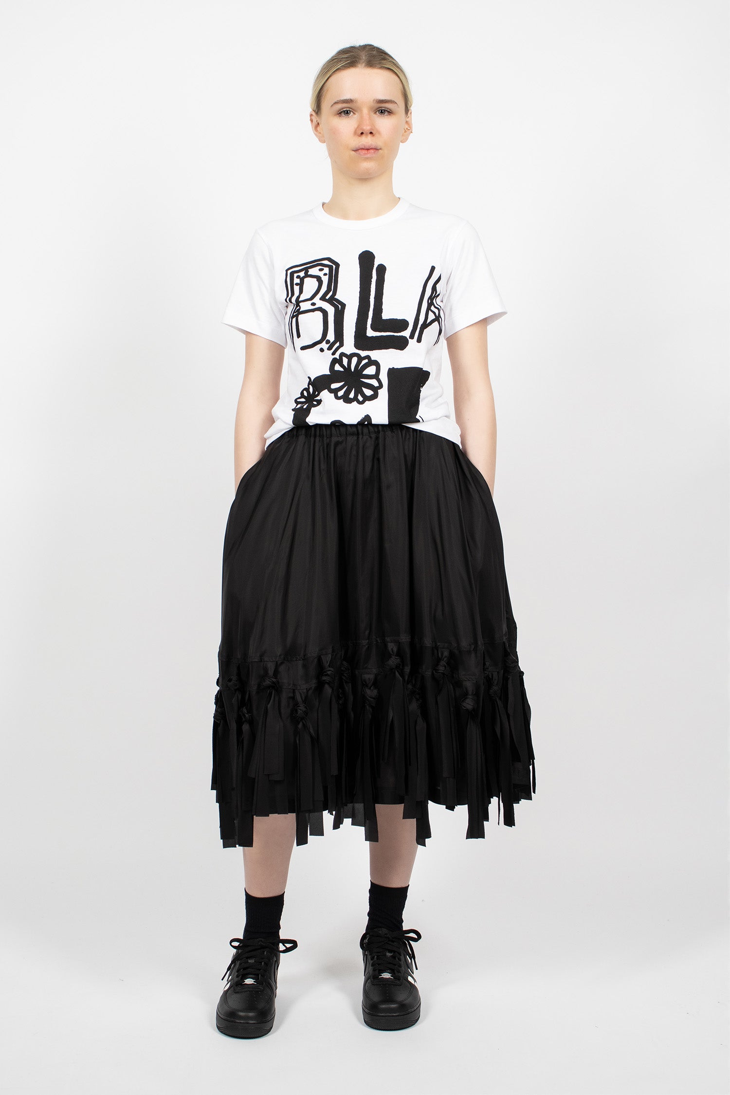 Tassel Satin Skirt Black