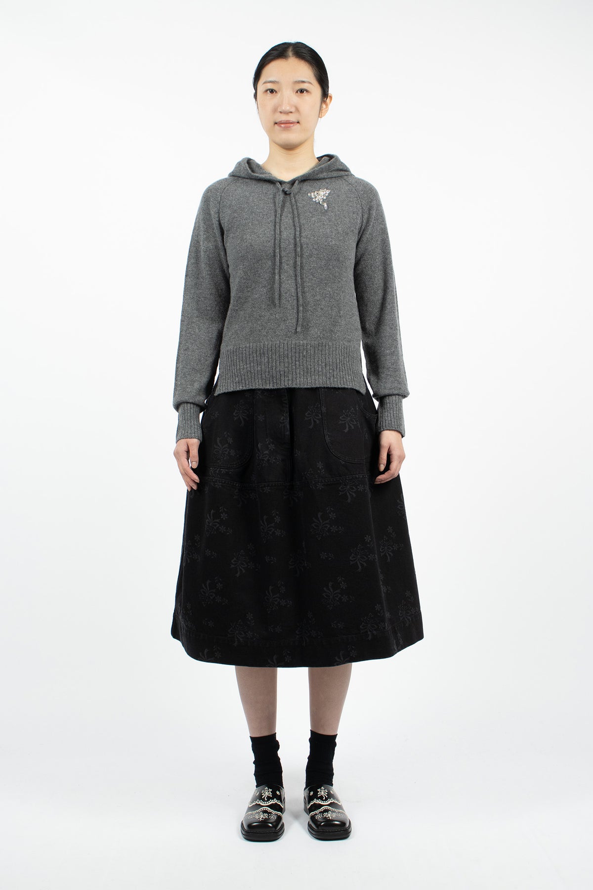 Embellished Utility Hip Bustle Skirt Black/Pearl/Clear
