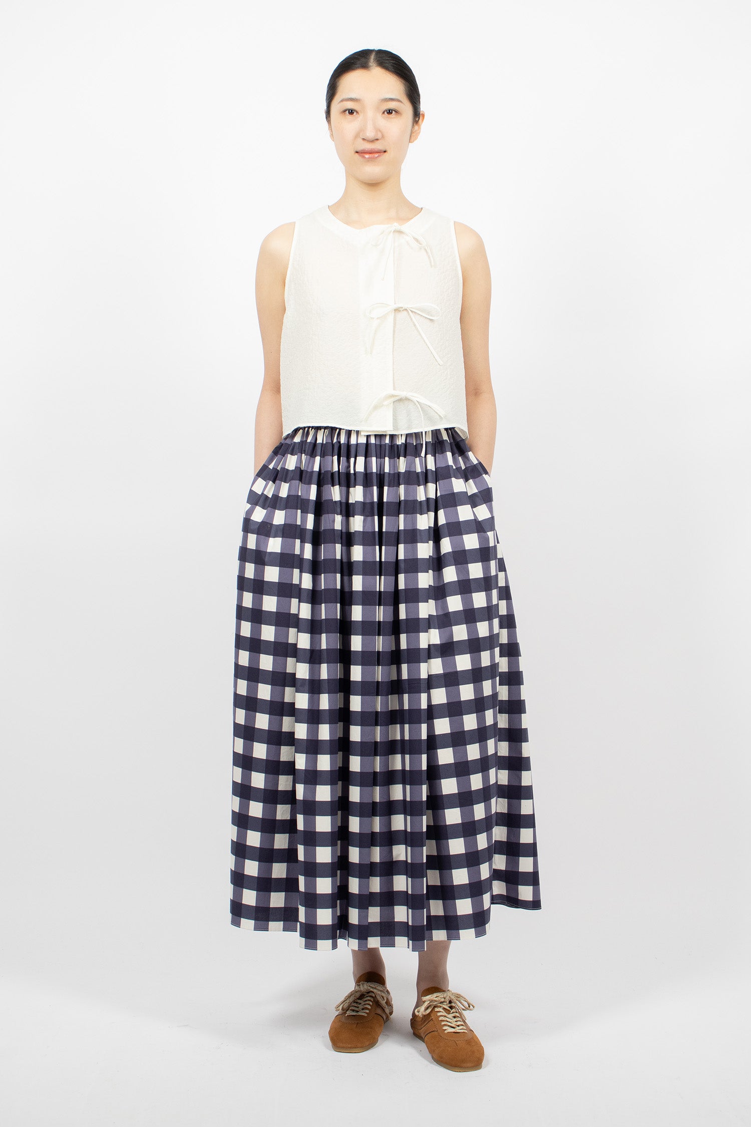 Wide Skirt Navy Check