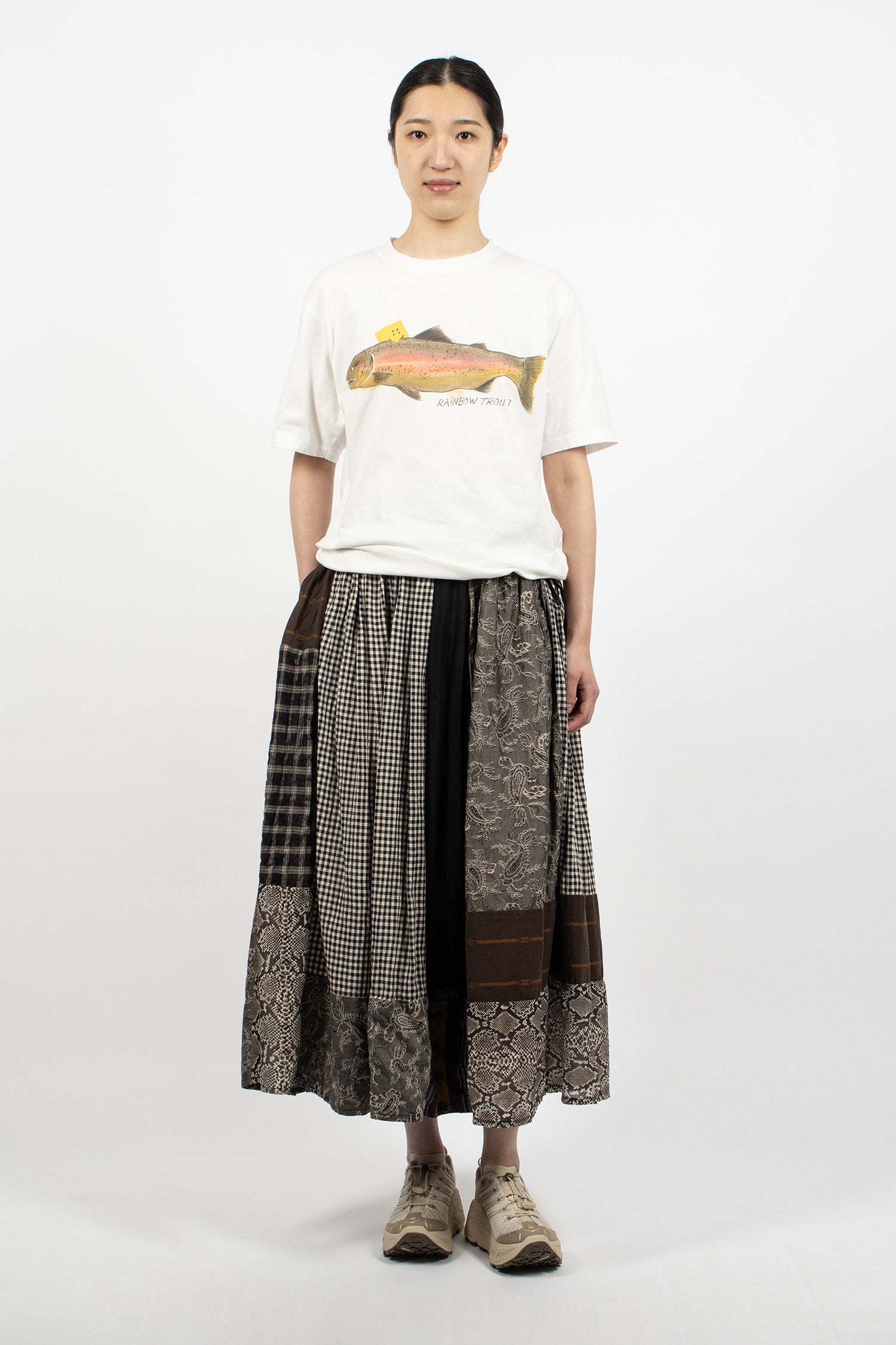 Patchwork Gathered Skirt Black