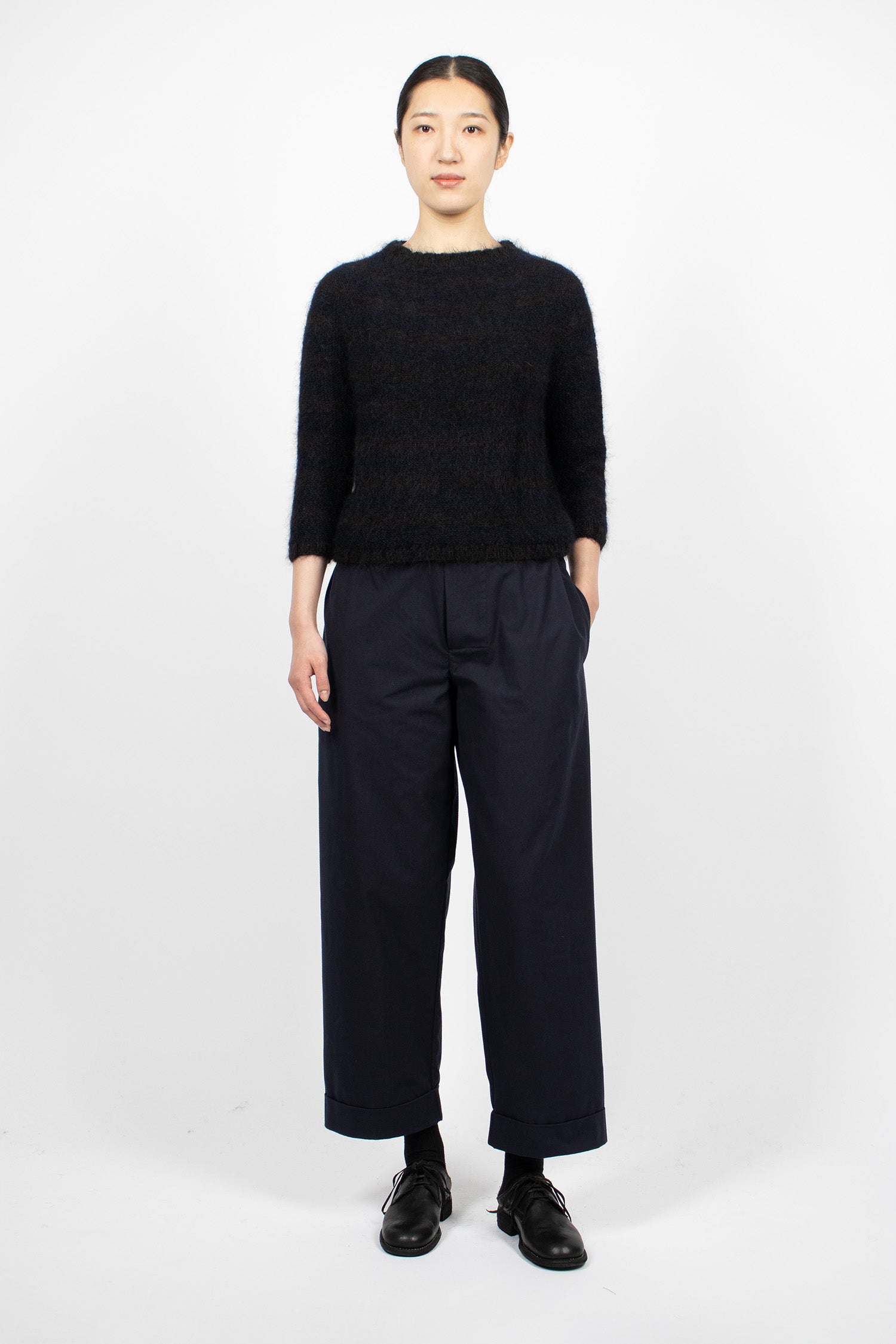 Hand-Knitted Stripe Jumper Black/Navy Blue