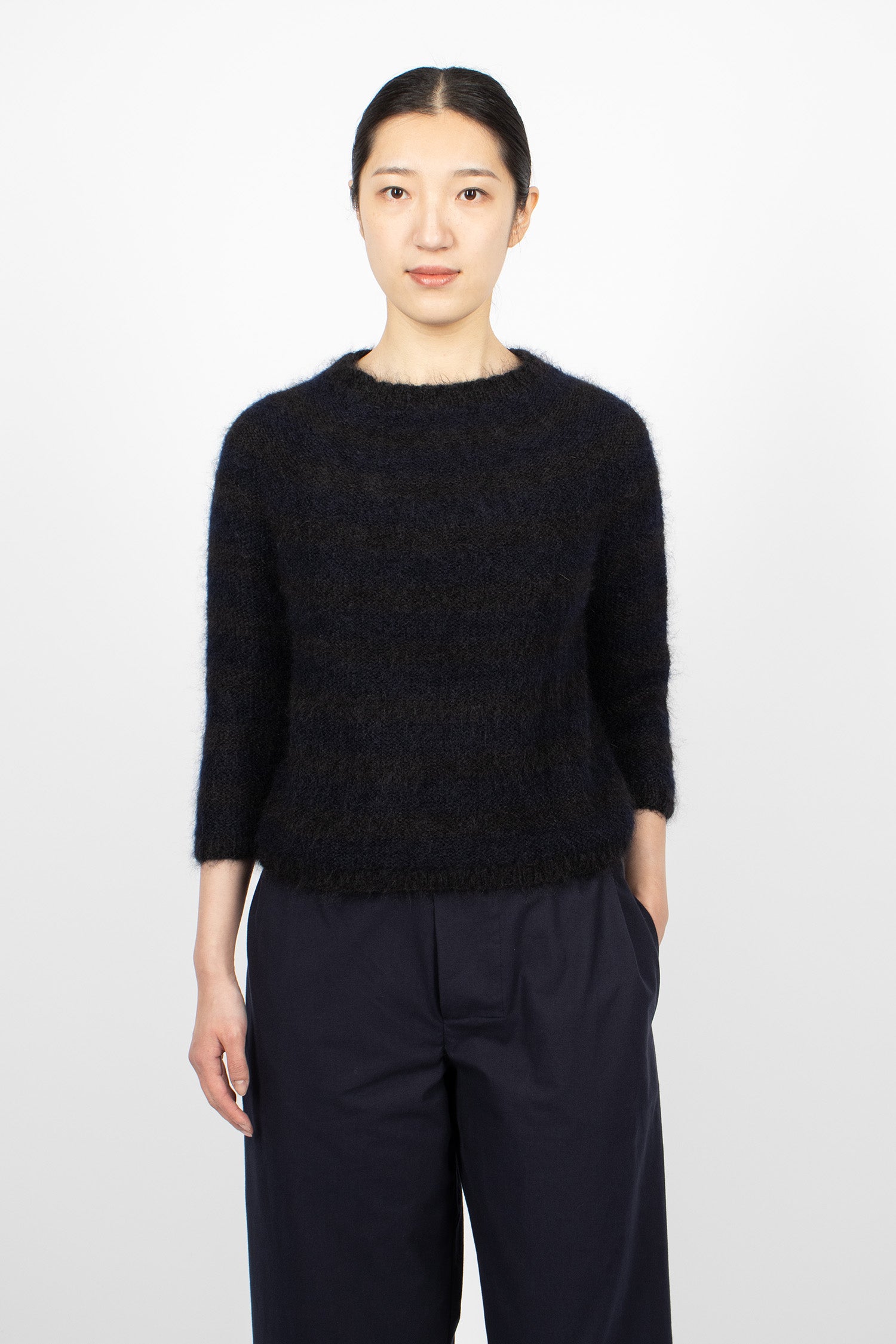 Hand-Knitted Stripe Jumper Black/Navy Blue