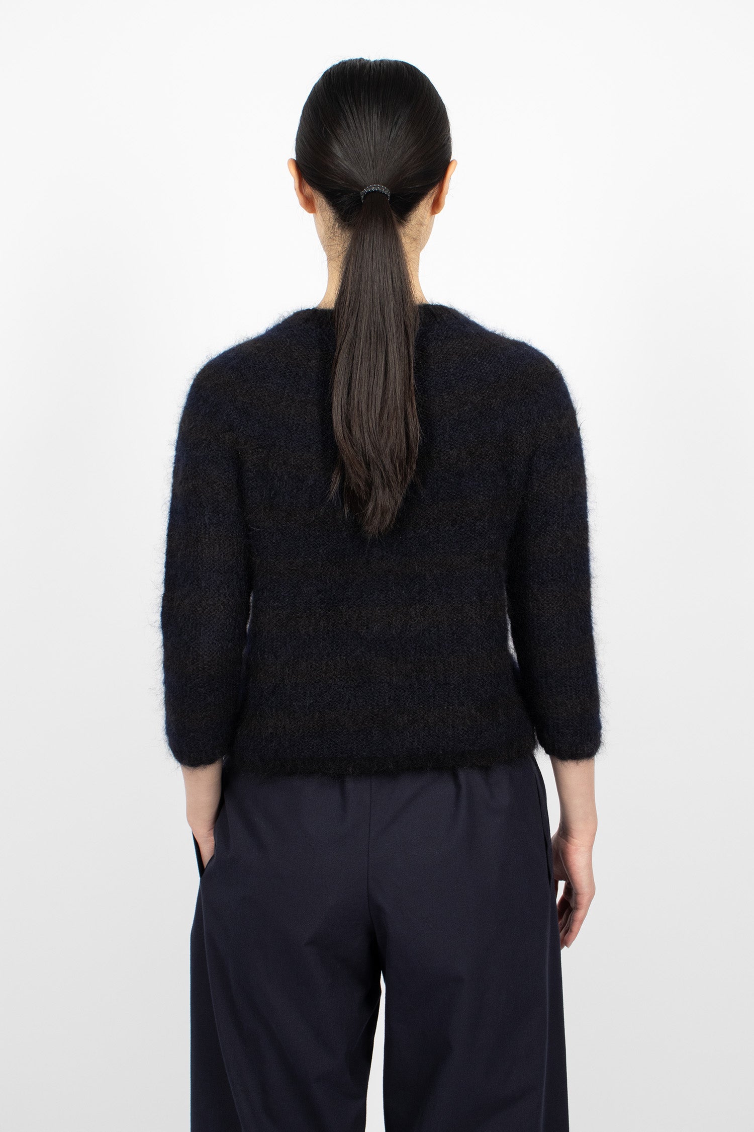 Hand-Knitted Stripe Jumper Black/Navy Blue