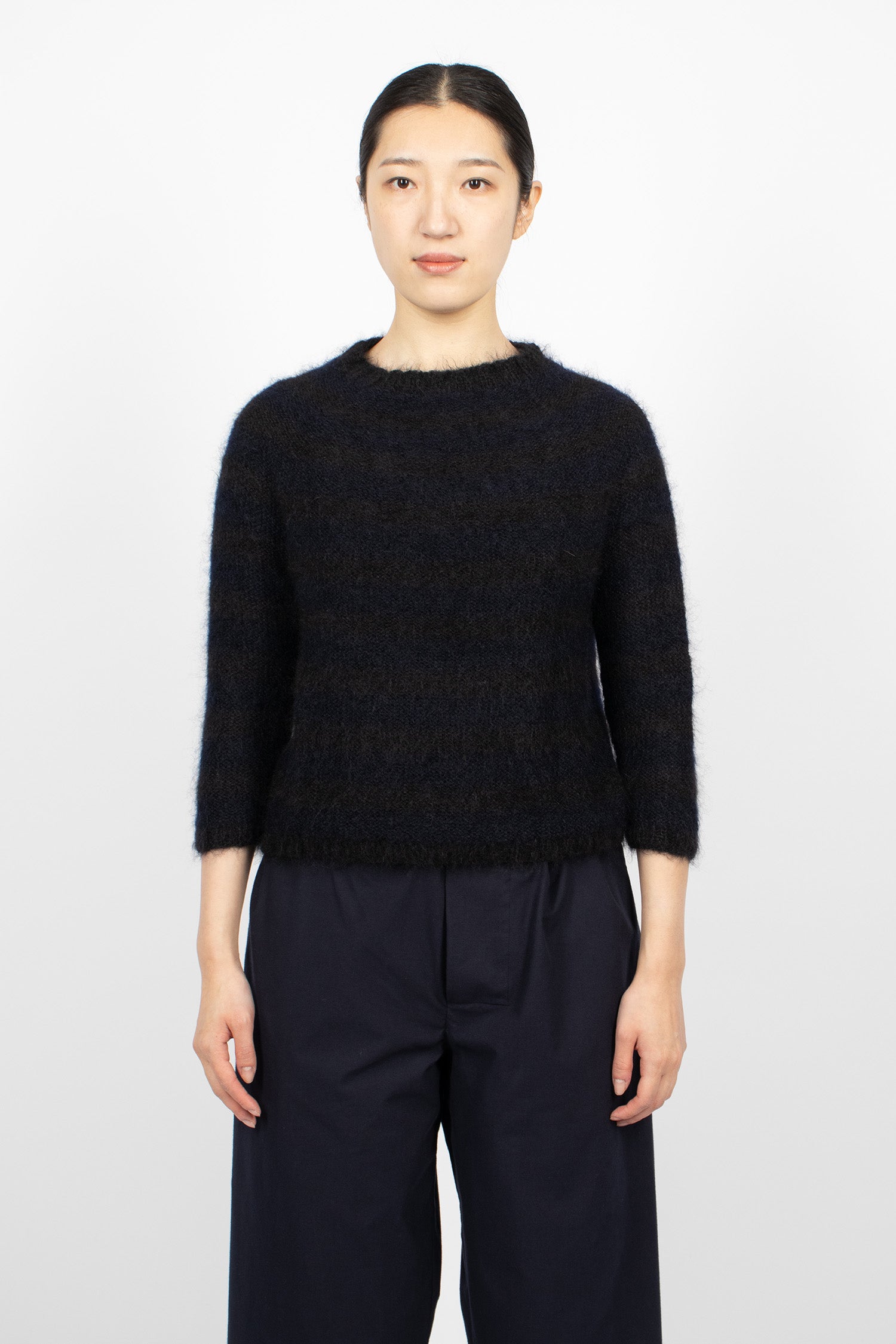Hand-Knitted Stripe Jumper Black/Navy Blue