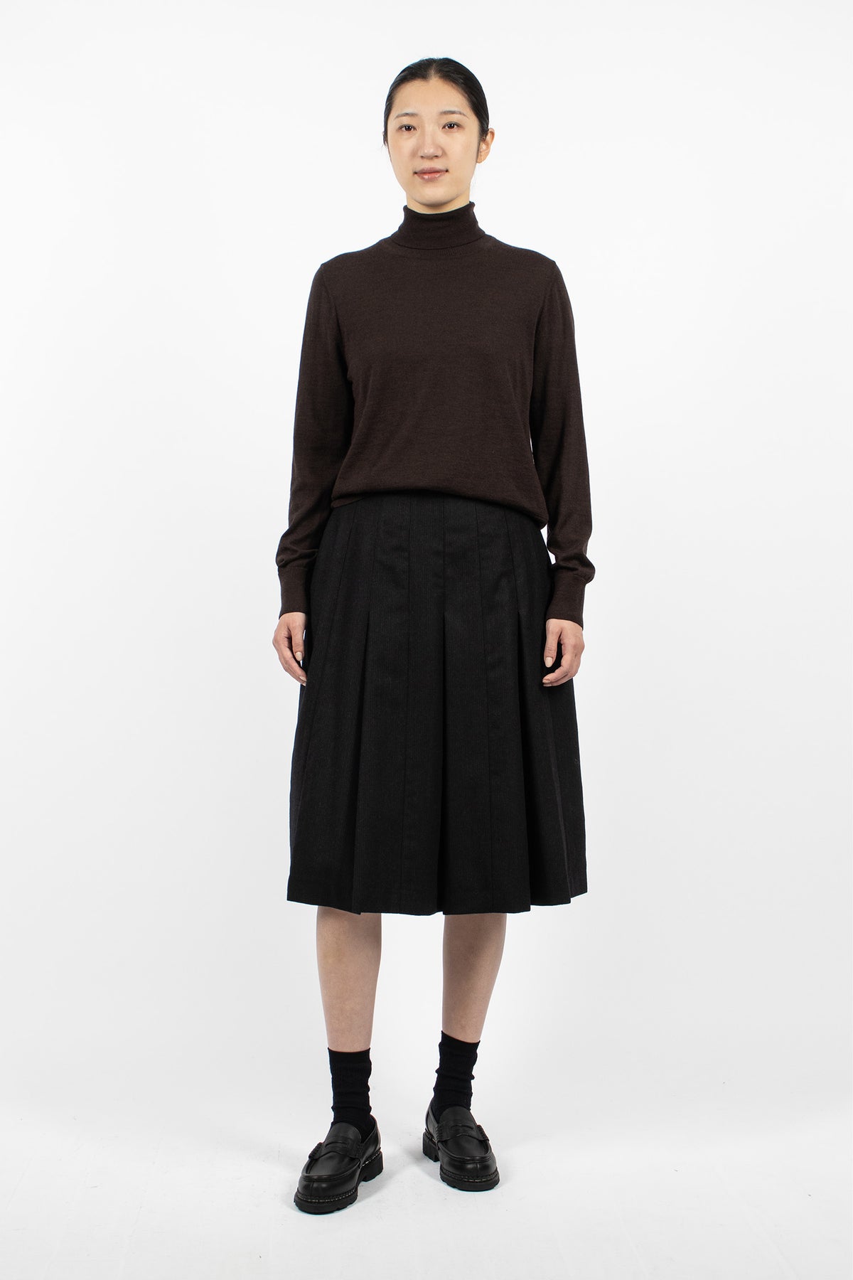 Panel Pleated Wool Skirt Black/Charcoal