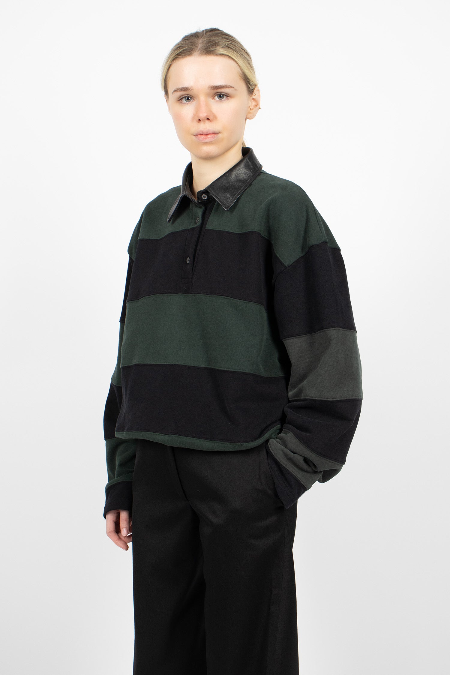 Striped Polo Sweatshirt Forest Green/Black