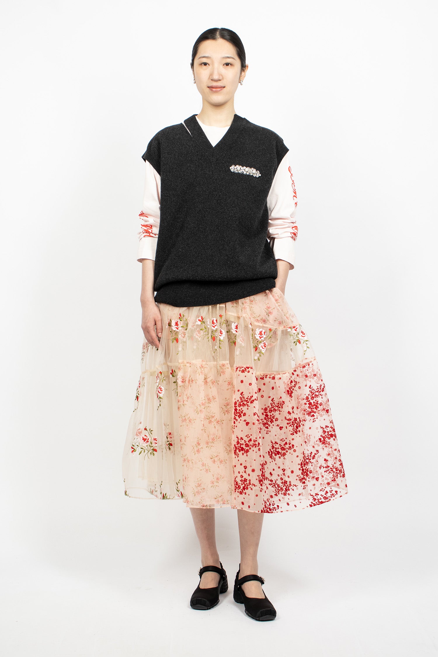 Embellished Merino Seam Bite Vest Charcoal/Pearl/Clear