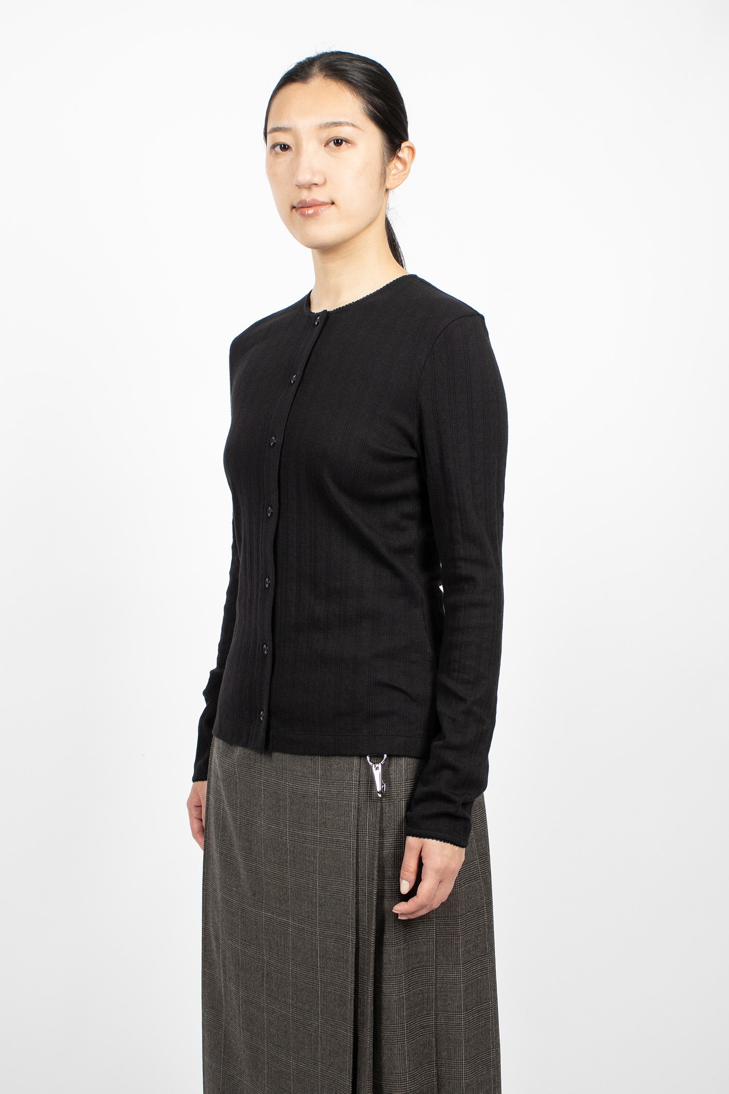 Pointelle Cardigan Black/Pearl