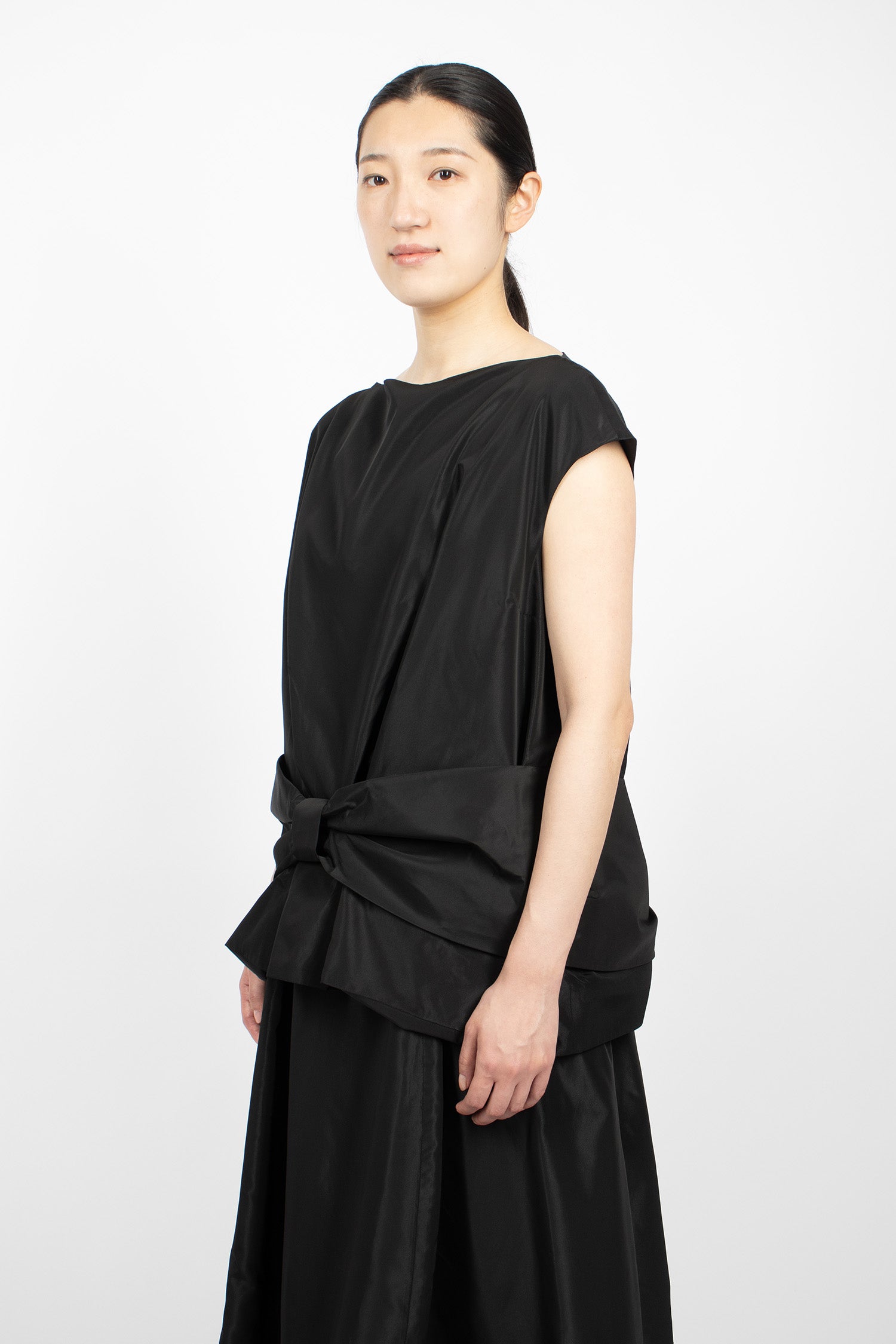 Boxy Peplum Bow Detail Top Black