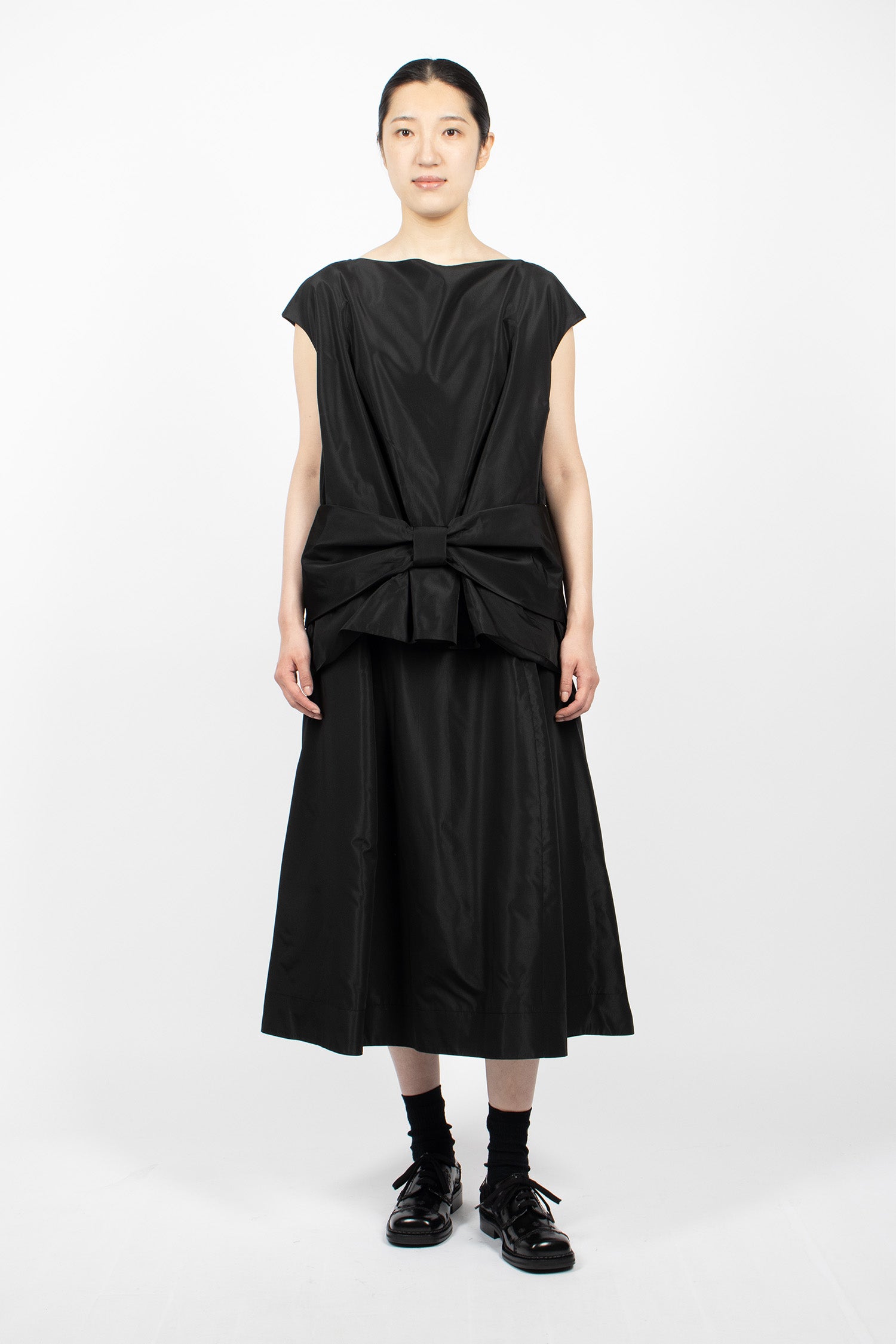 Boxy Peplum Bow Detail Top Black