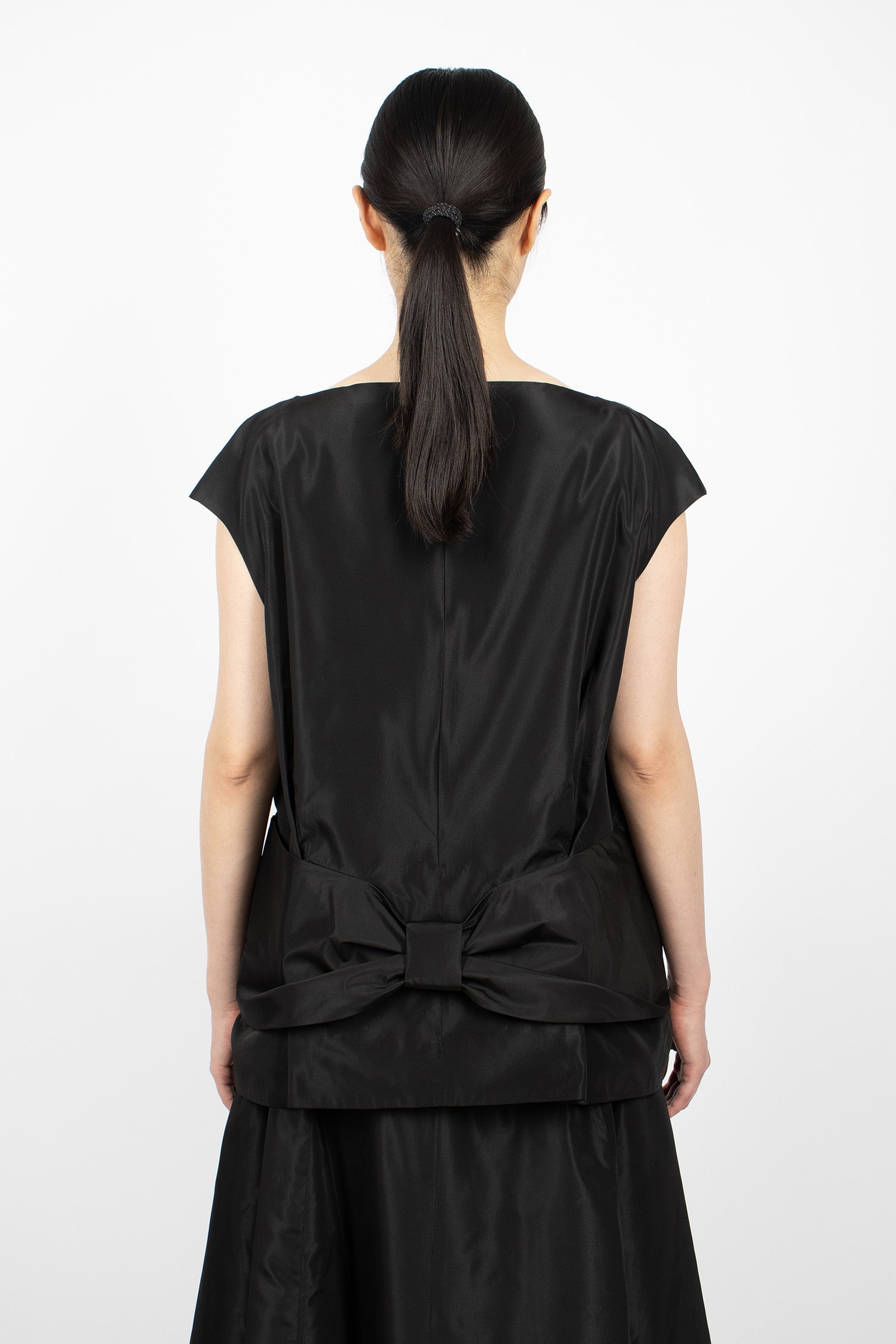 Boxy Peplum Bow Detail Top Black