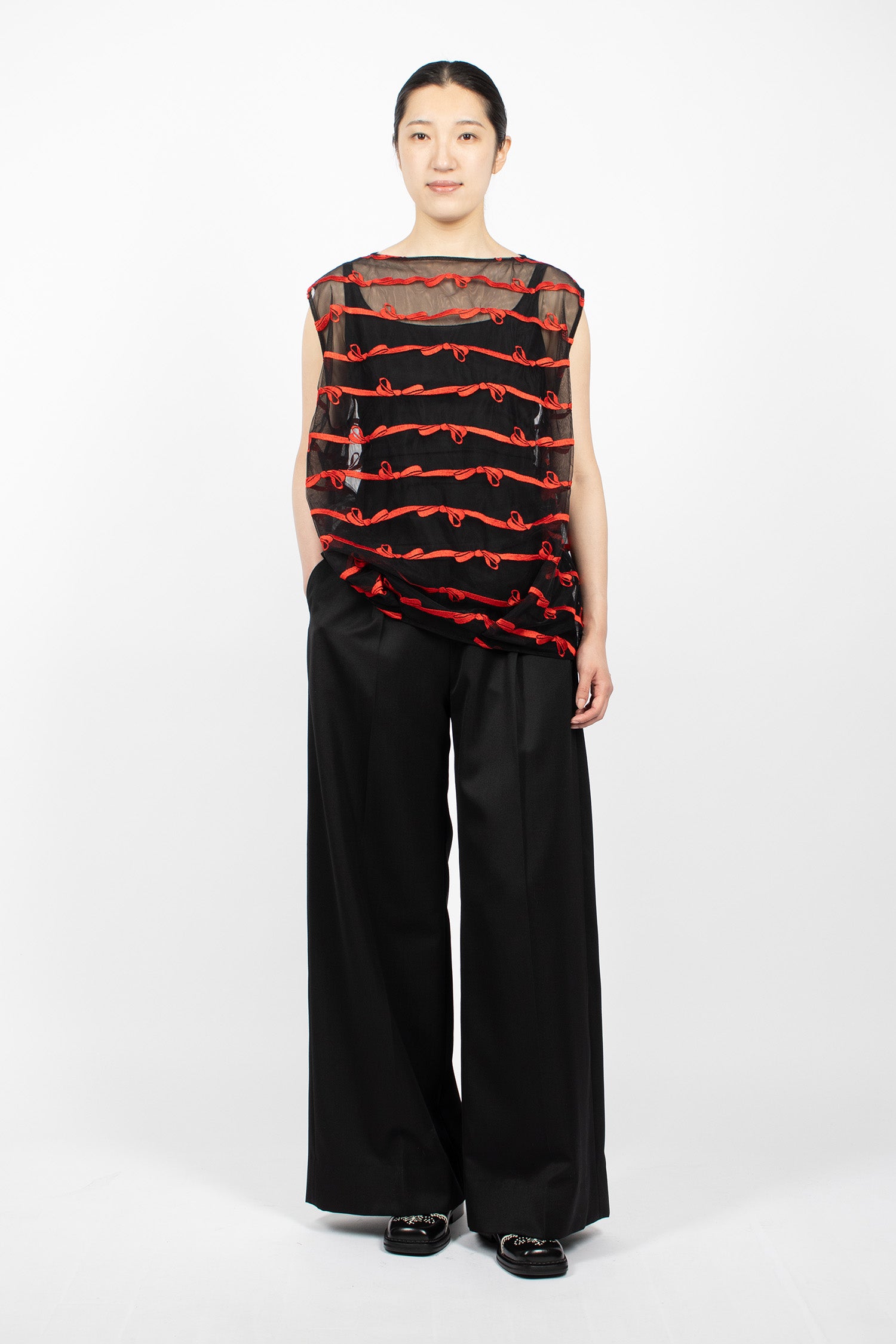 Boxy Smock Top Black/Red