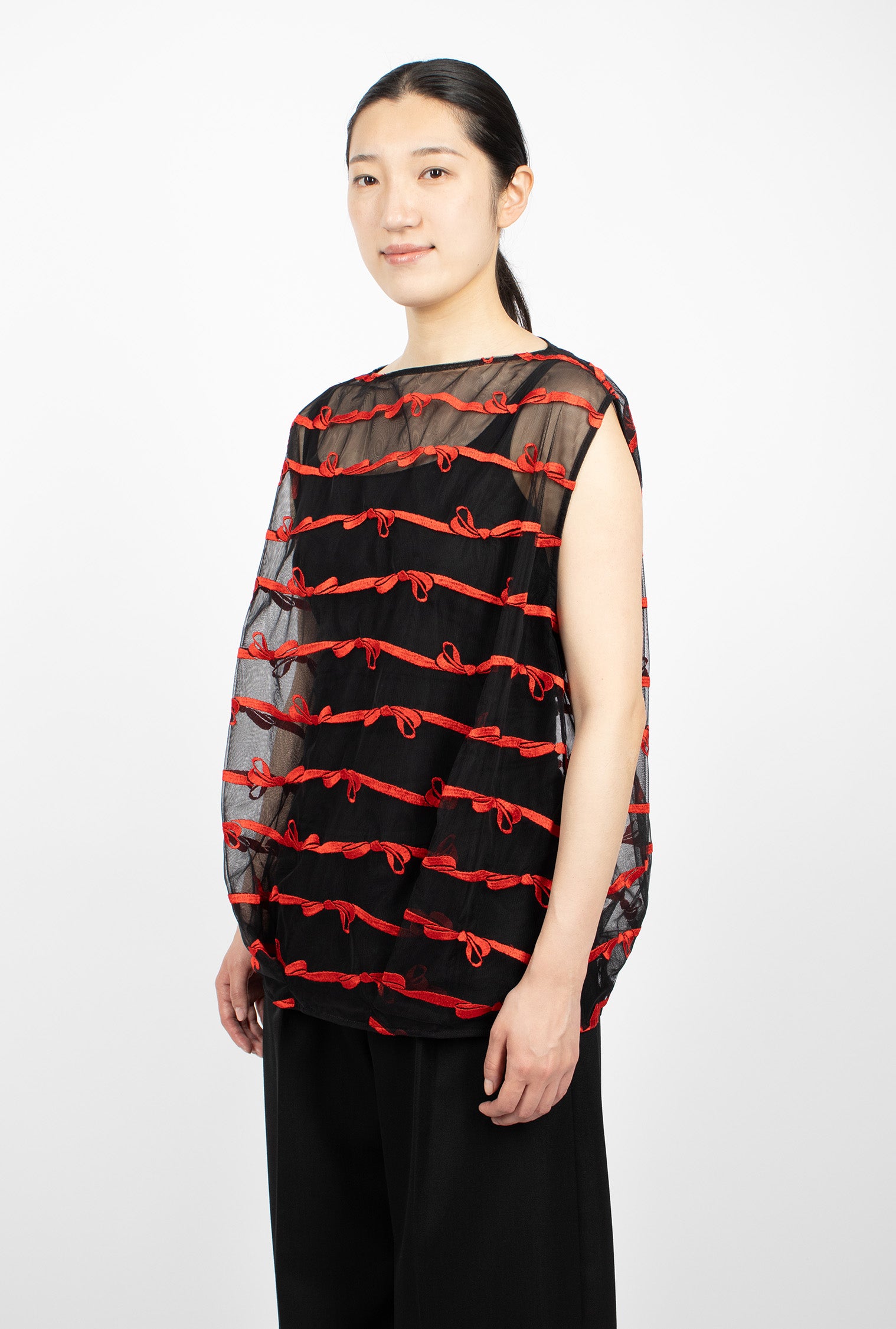 Boxy Smock Top Black/Red