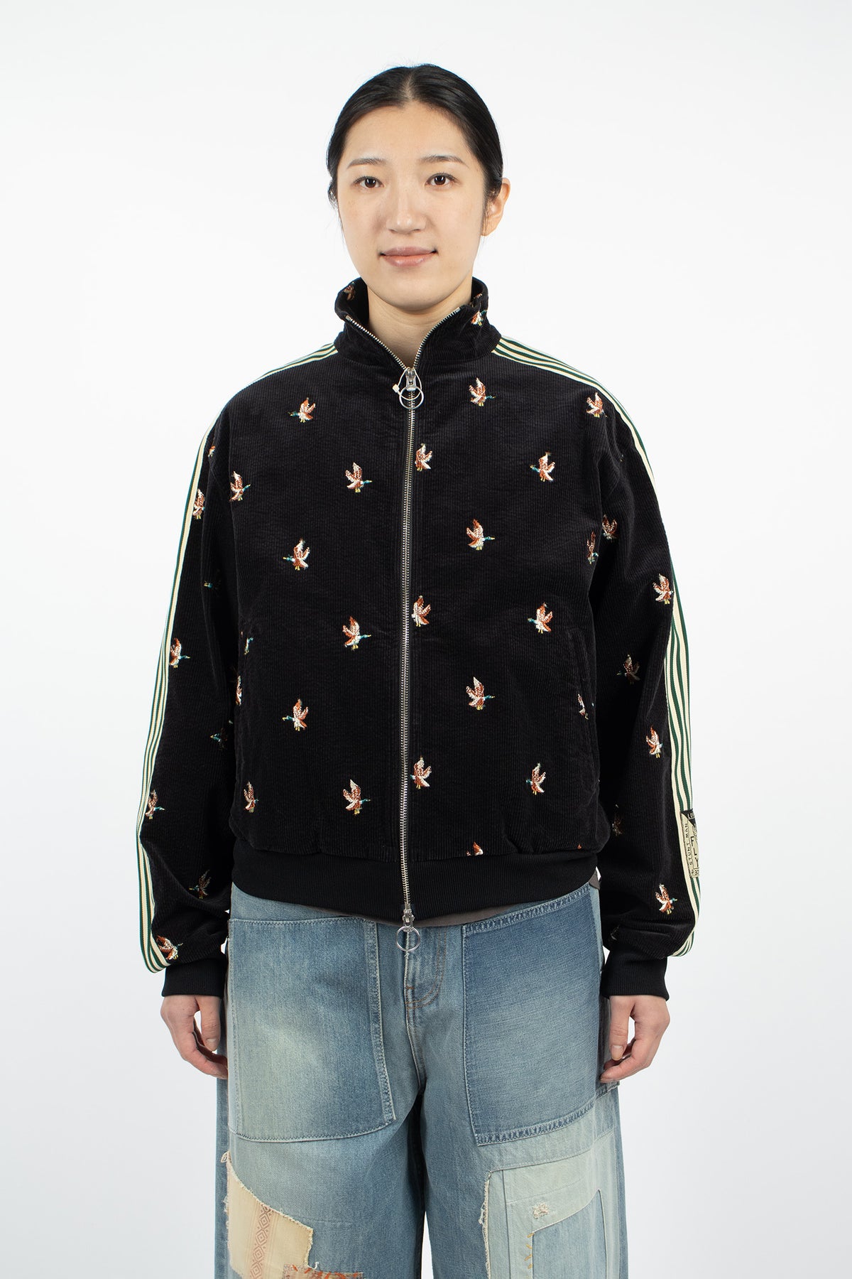 Duck Embroidered Corduroy Track Jacket Black