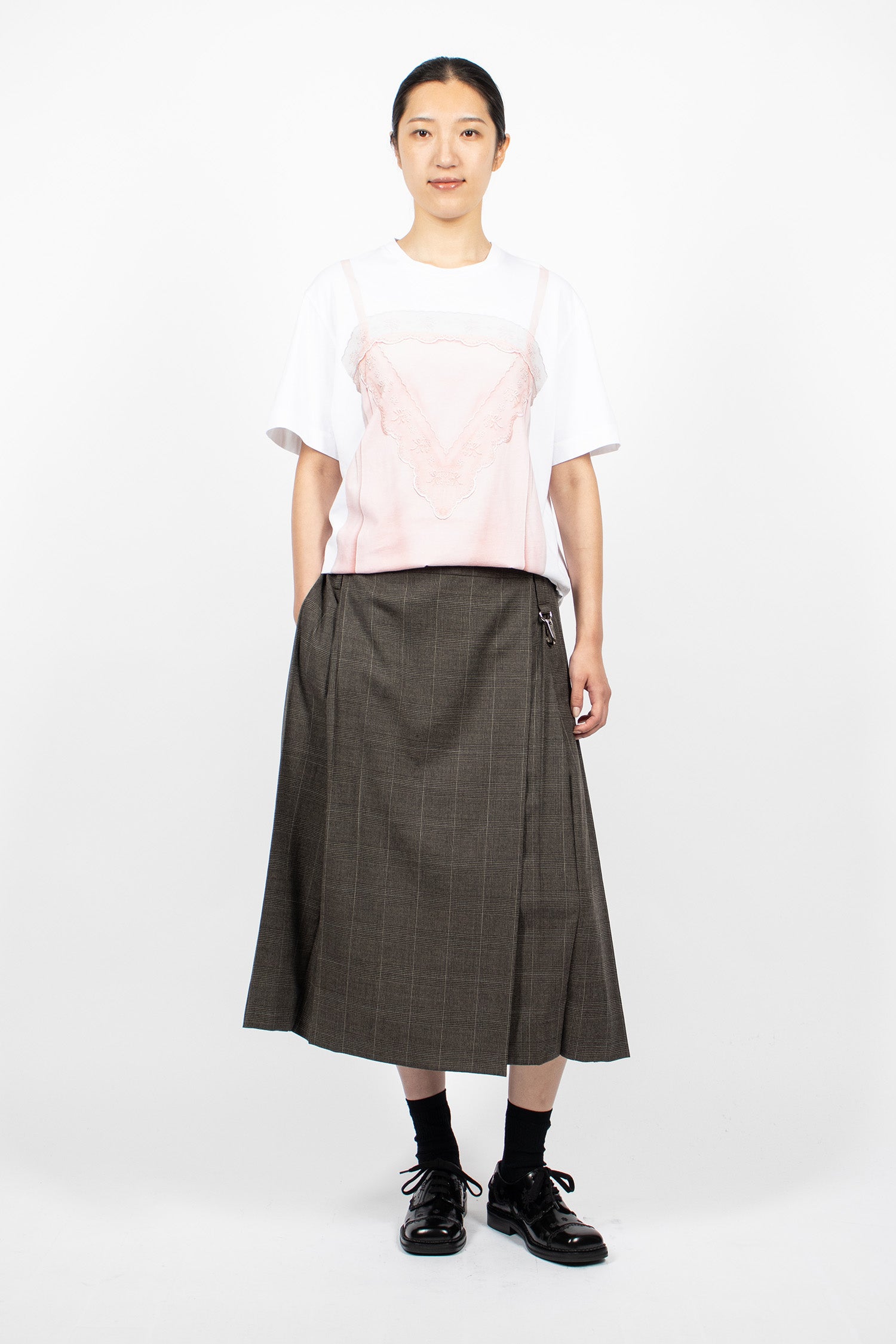 Satin Slip Dress Trompe L'Oeil Print T-Shirt White/Soft Pink