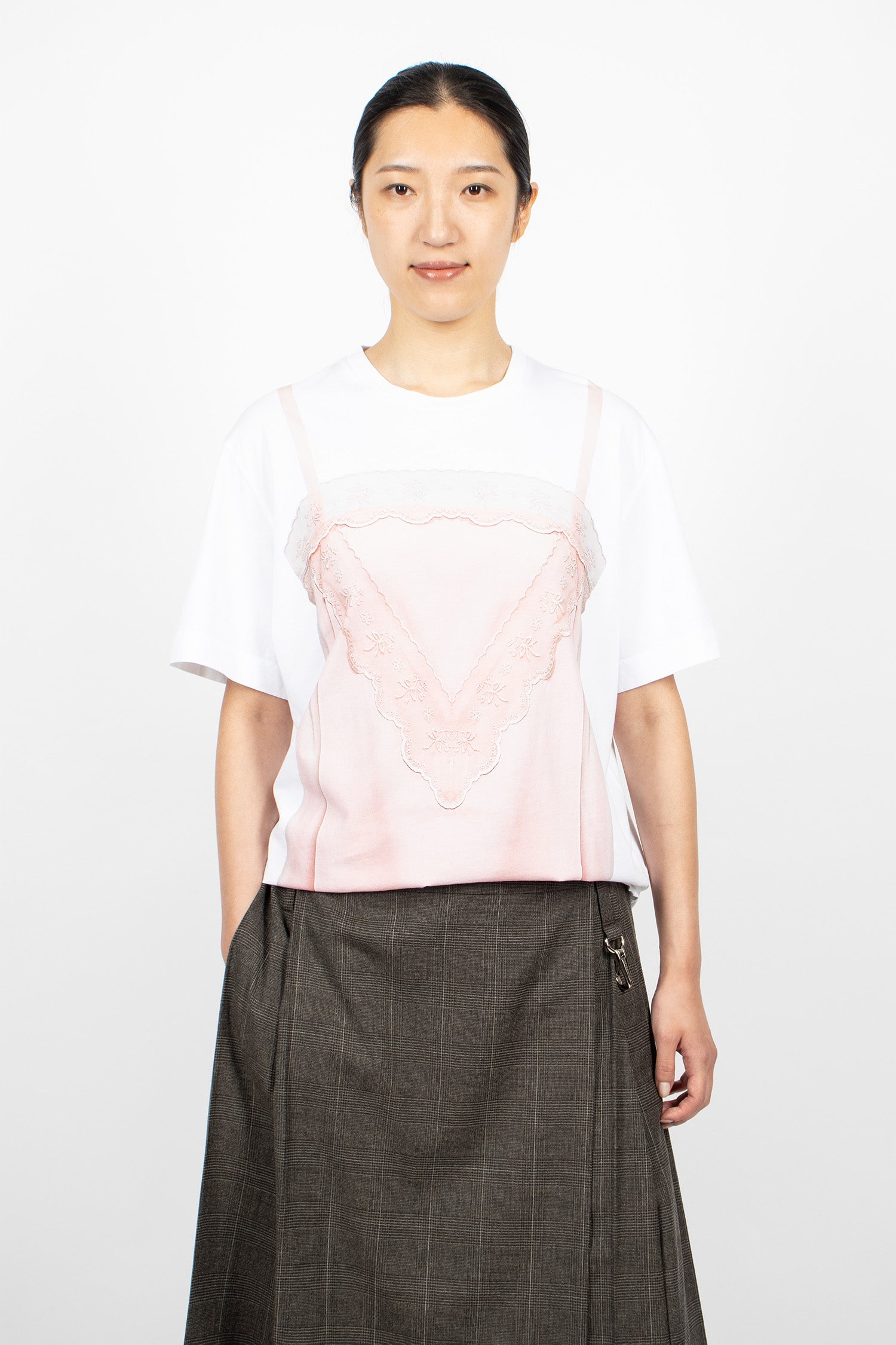 Satin Slip Dress Trompe L'Oeil Print T-Shirt White/Soft Pink