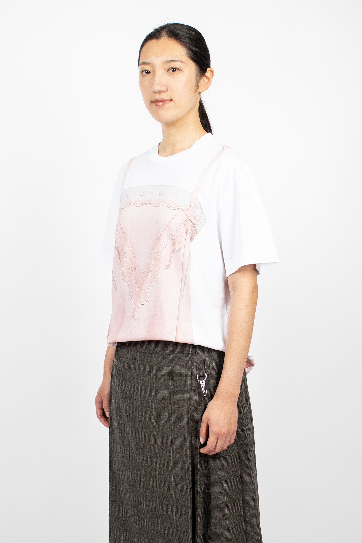 Satin Slip Dress Trompe L'Oeil Print T-Shirt White/Soft Pink